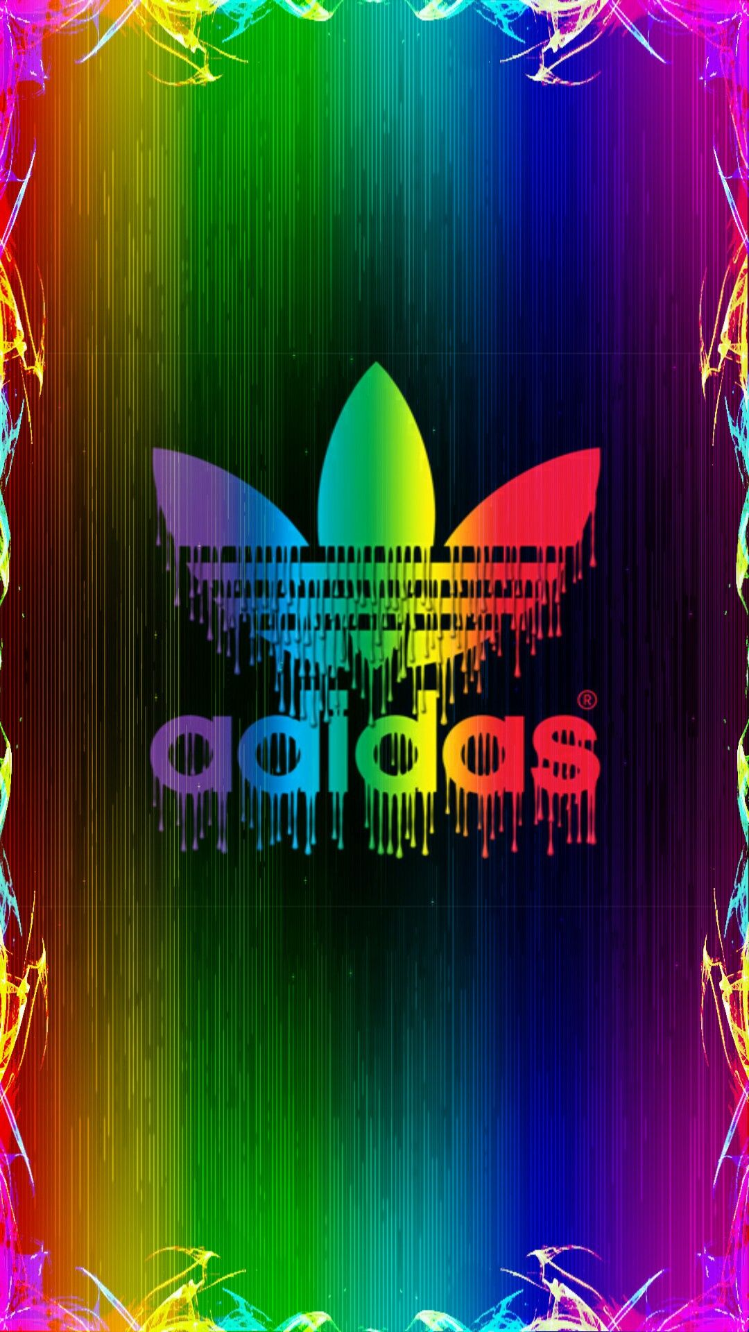 Adidas, Kleeblatt-Logo, Regenbogenfarben, Lichtstreifen, Bunt, Full HD, Handy-Hintergrundbild