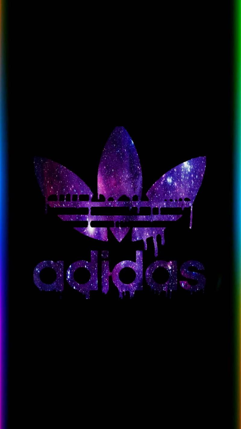 Adidas, Kleeblatt-Logo, Galaxie-Muster, Lila, Schwarzer Hintergrund, Sperrbildschirm fürs iPhone