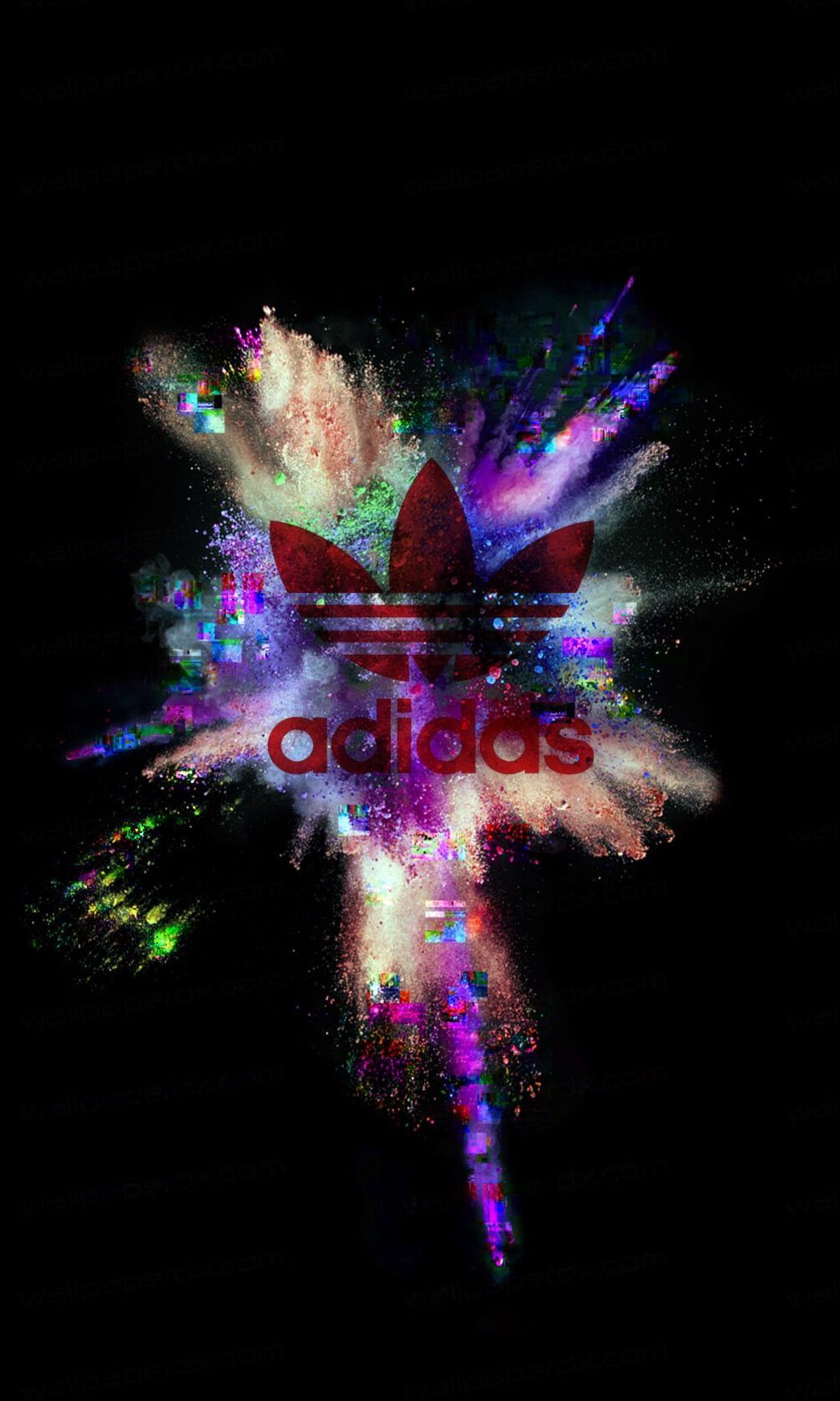 Adidas, Kleeblatt-Logo, Farbexplosion, Pulver, Schwarzer Hintergrund, Sperrbildschirm fürs iPhone