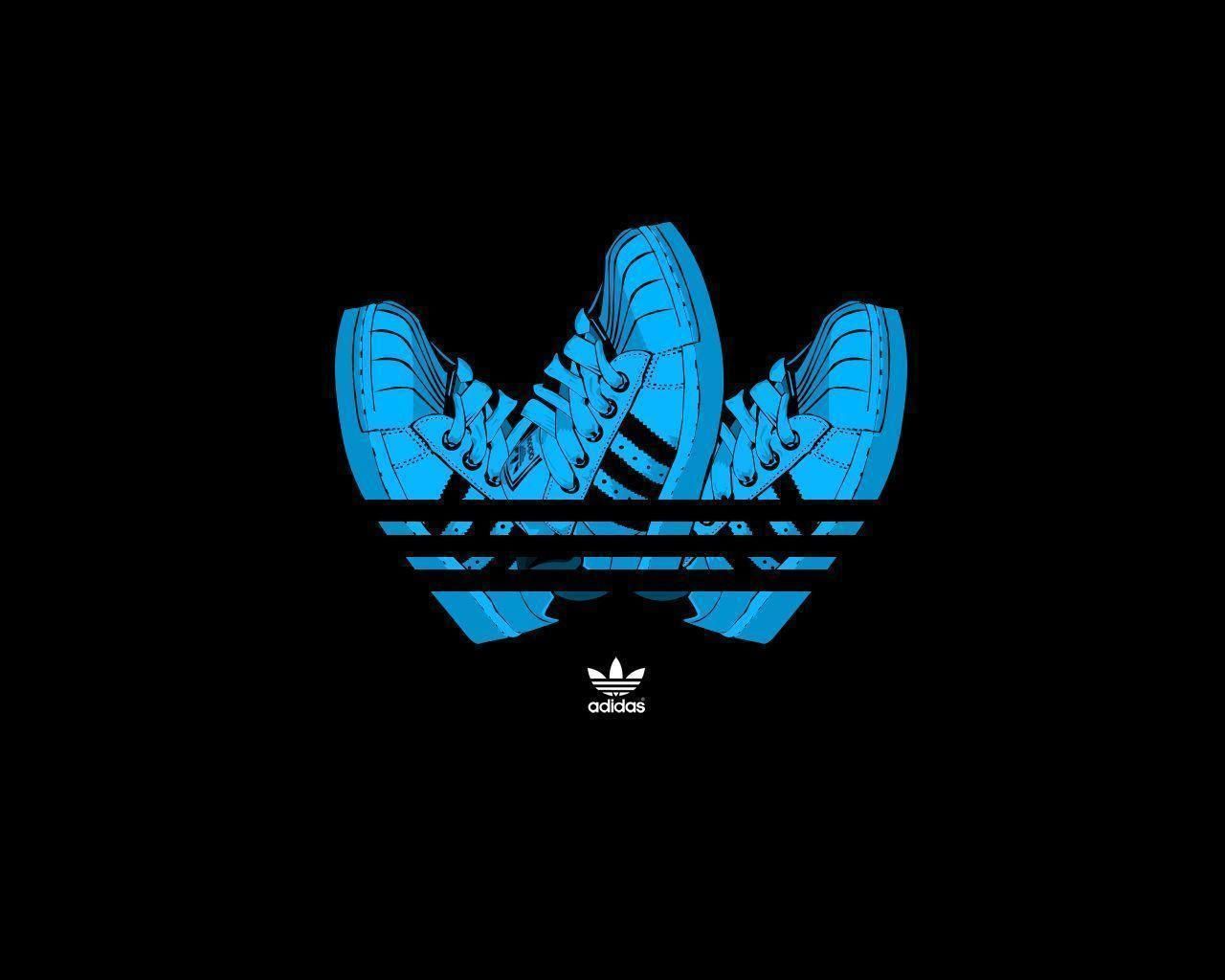 Adidas, Kleeblatt-Logo, Sneaker, Blau, Schwarzer Hintergrund, HD Wallpaper