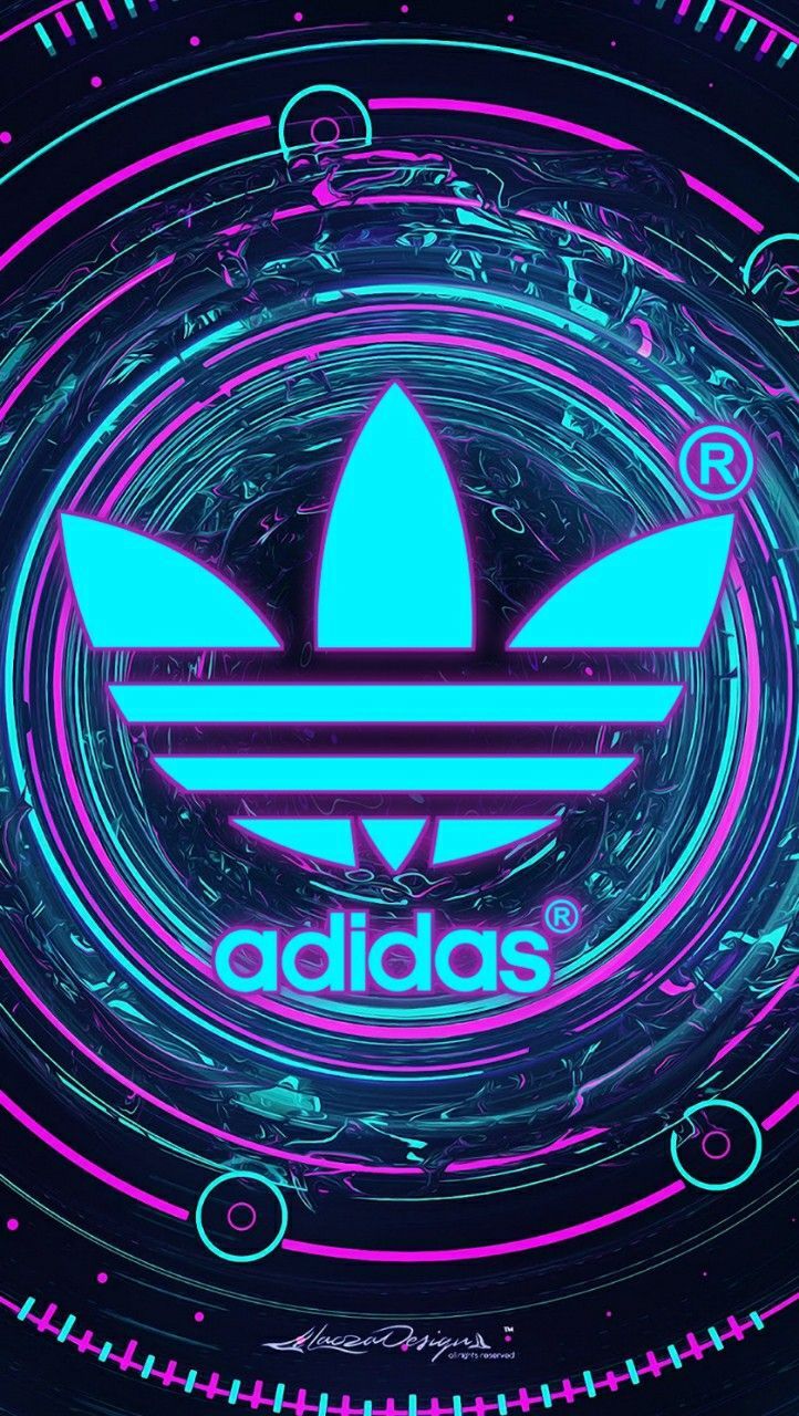 Adidas, Kleeblatt-Logo, Neonkreise, Türkis, Futuristisch, HD, Handy-Hintergrundbild