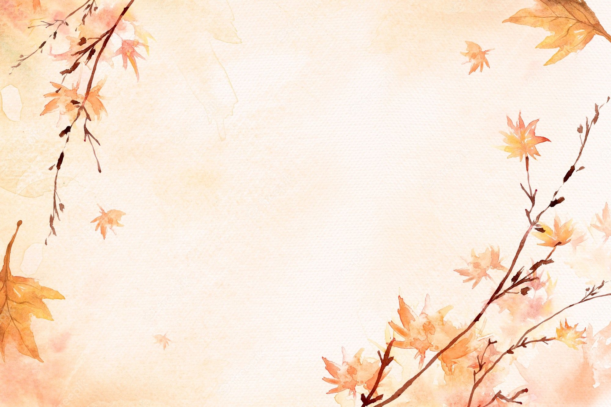 Aquarell, Herbstzweige, Creme Hintergrund, Rahmen, Full HD Wallpaper