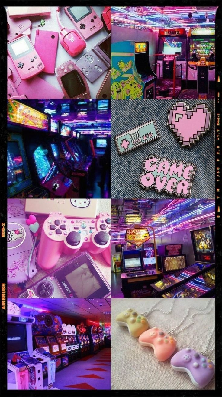 Collage, Gaming-Ästhetik, Game Over, Neon, Pink und Lila, HD, Handy-Hintergrundbild
