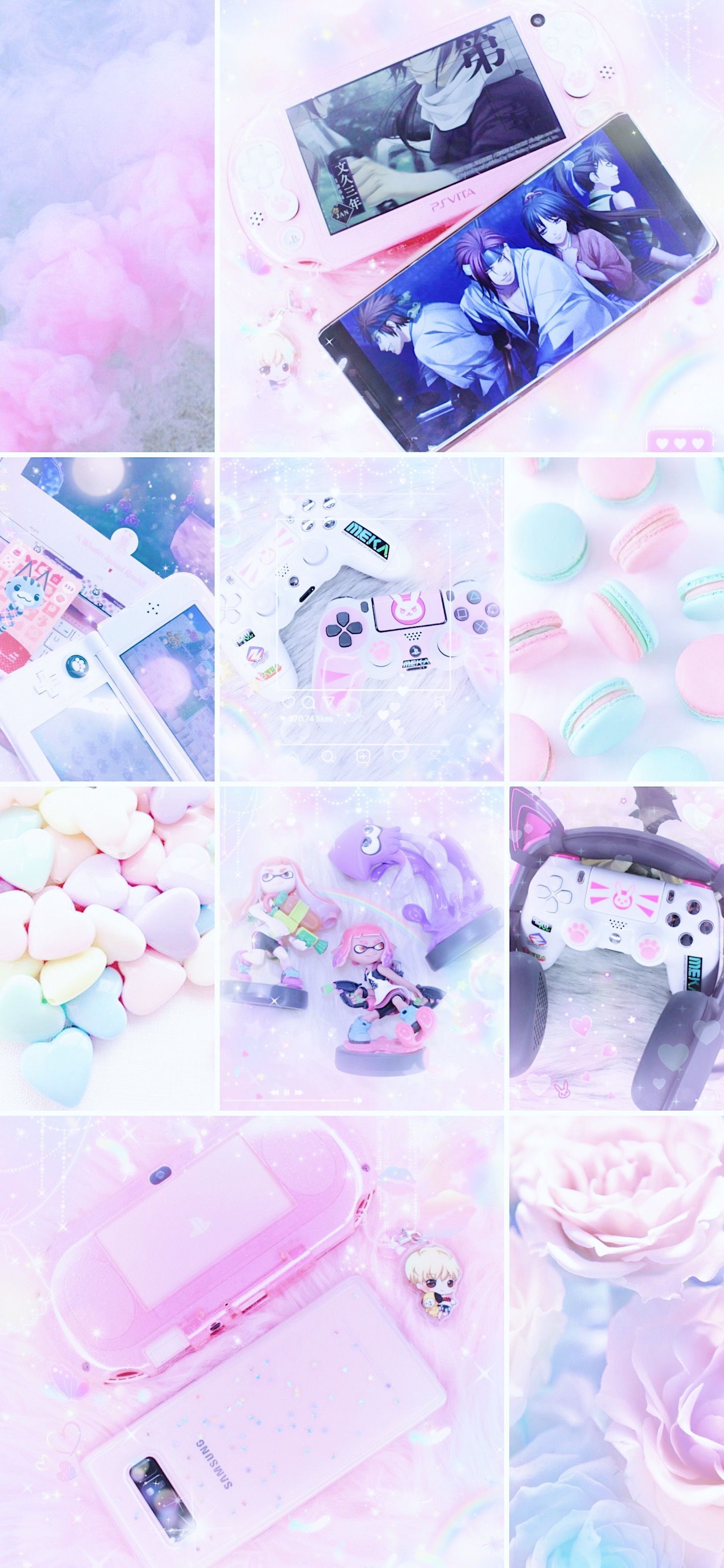 Collage, Pastell, Controller, Gaming-Ästhetik, Lila, Full HD, Hintergrundbild fürs Handy