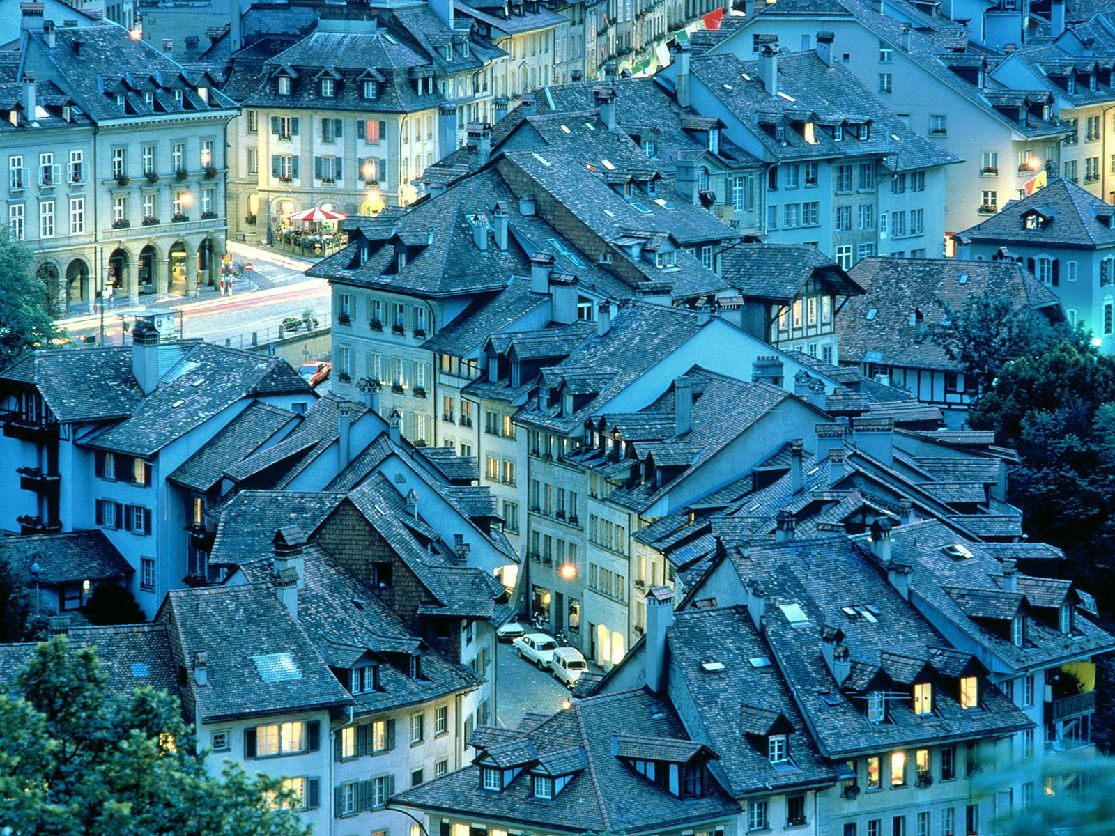 Bern, Altstadt, Dächer, Schweiz, Abend, HD, Hintergrundbild fürs Tablet