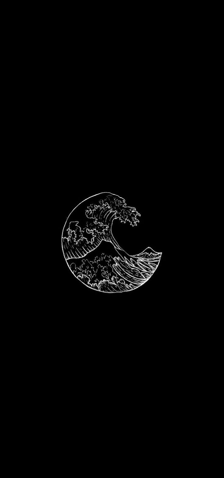 Die große Welle vor Kanagawa, Kreis, Schwarzer Hintergrund, Minimalismus, Linienzeichnung, Sperrbildschirm