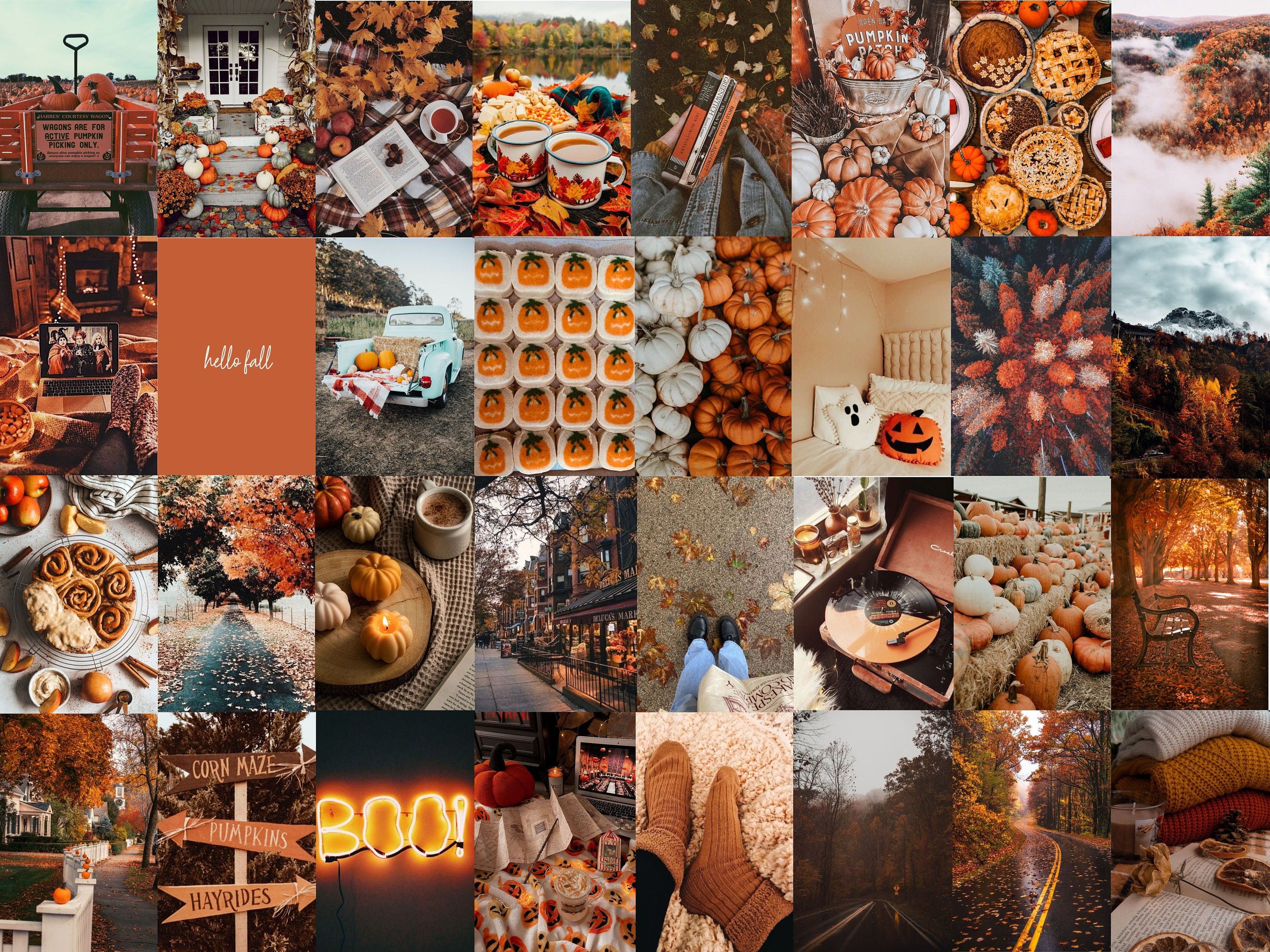 Collage, Herbstästhetik, Gemütlich, Kürbisse, Braune Töne, 2K, iPad-Hintergrundbild
