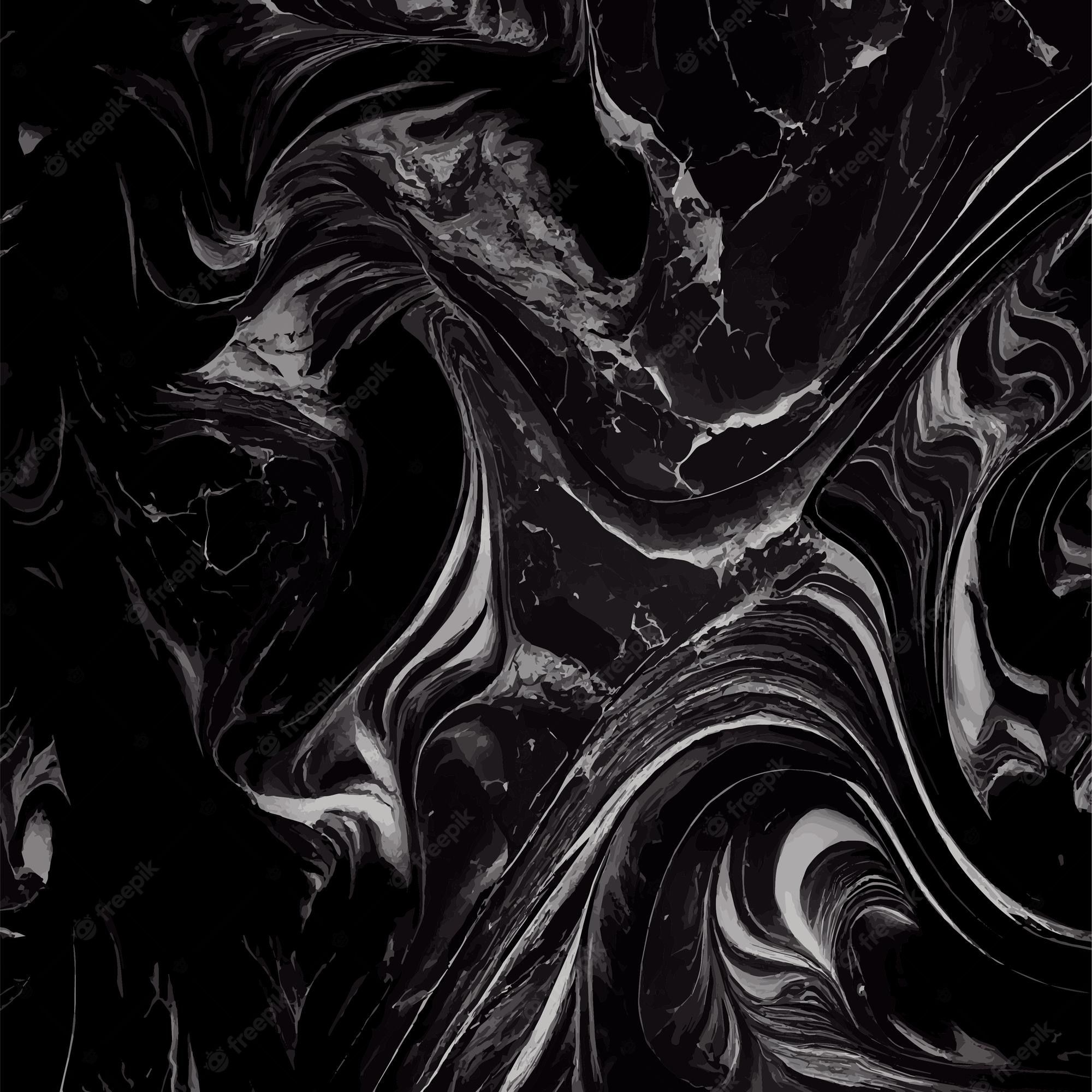 Marmoroptik, Schwarz, Wirbel, Flüssige Formen, Abstrakt, Hintergrundbild fürs Tablet
