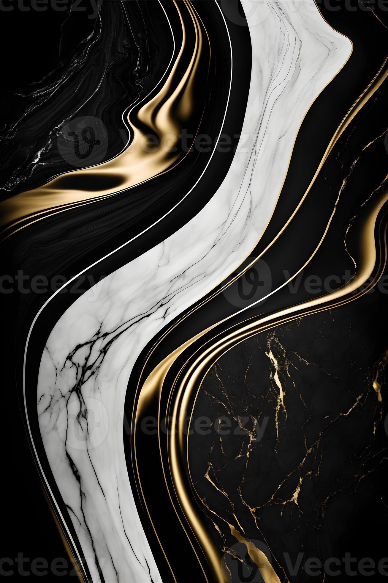 Schwarzer Marmor, Weißer Streifen, Gold, Flüssige Formen, Luxus, Hintergrundbild fürs iPad