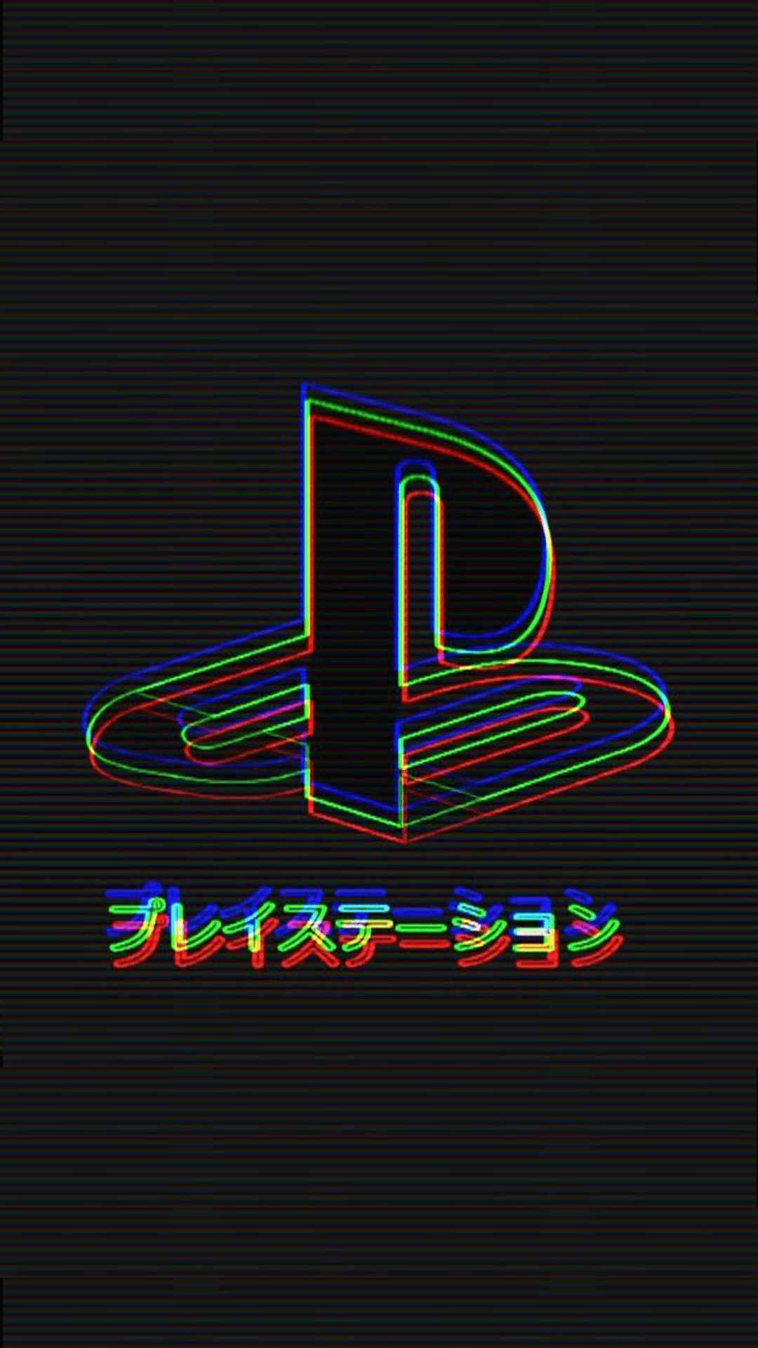 PlayStation-Logo, PlayStation, Katakana, Dunkelgrau, Glitch-Effekt, Full HD, iPhone-Hintergrundbild