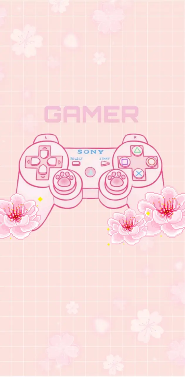 Gamer, Controller, Kirschblüten, Pastellrosa, Kawaii, Hochformat, Hintergrundbild fürs Smartphone
