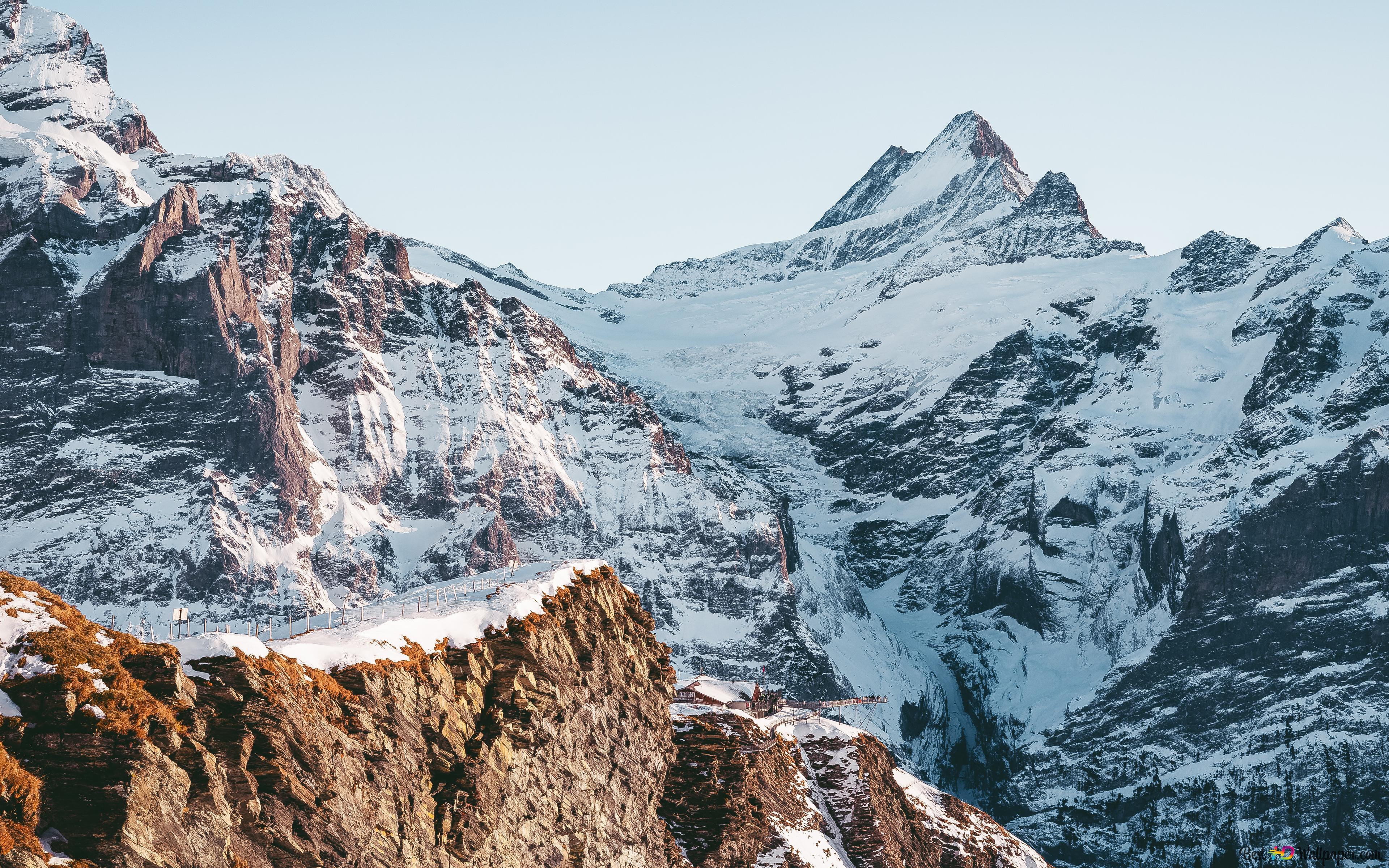 Schneegipfel, Felswand, Alpen, Bergkette, Winter, 16:10, 4K-Hintergrundbild für den Desktop