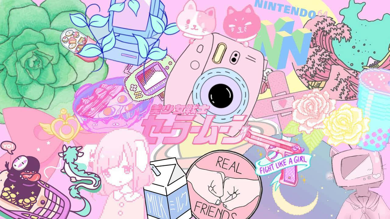Sailor Moon, Nintendo, Sofortbildkamera, Collage, Kawaii, Pastell, HD, Breitbild-Hintergrundbild