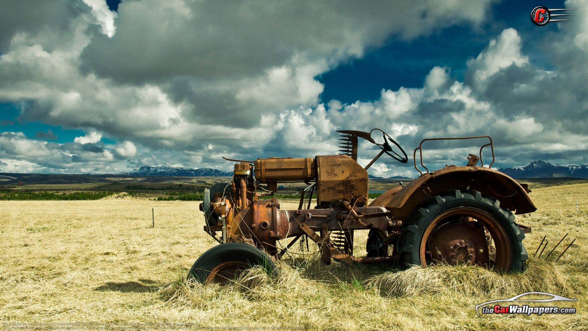 Oldtimer-Traktor, Rost, Verlassen, Feld, Wolken, 1920x1080, Full-HD-Hintergrundbild für PC