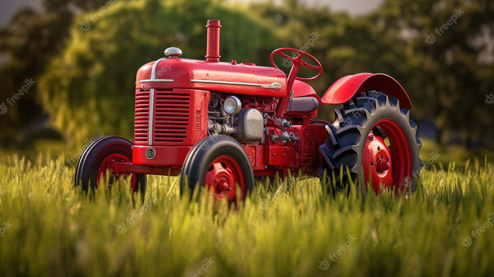 Oldtimer-Traktor, Roter Traktor, Wiese, Gras, Unschärfe, Full HD, Windows-Hintergrundbild