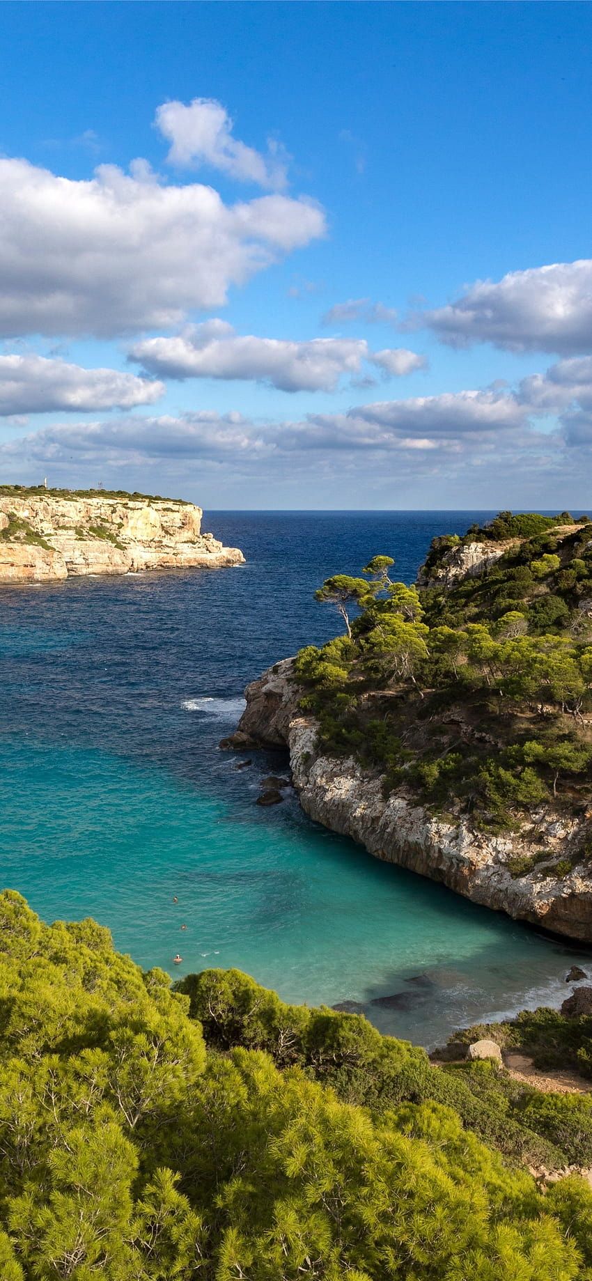 Mallorca, Felsküste, Meer, Wolken, Grün, HD, Hintergrundbild fürs Handy