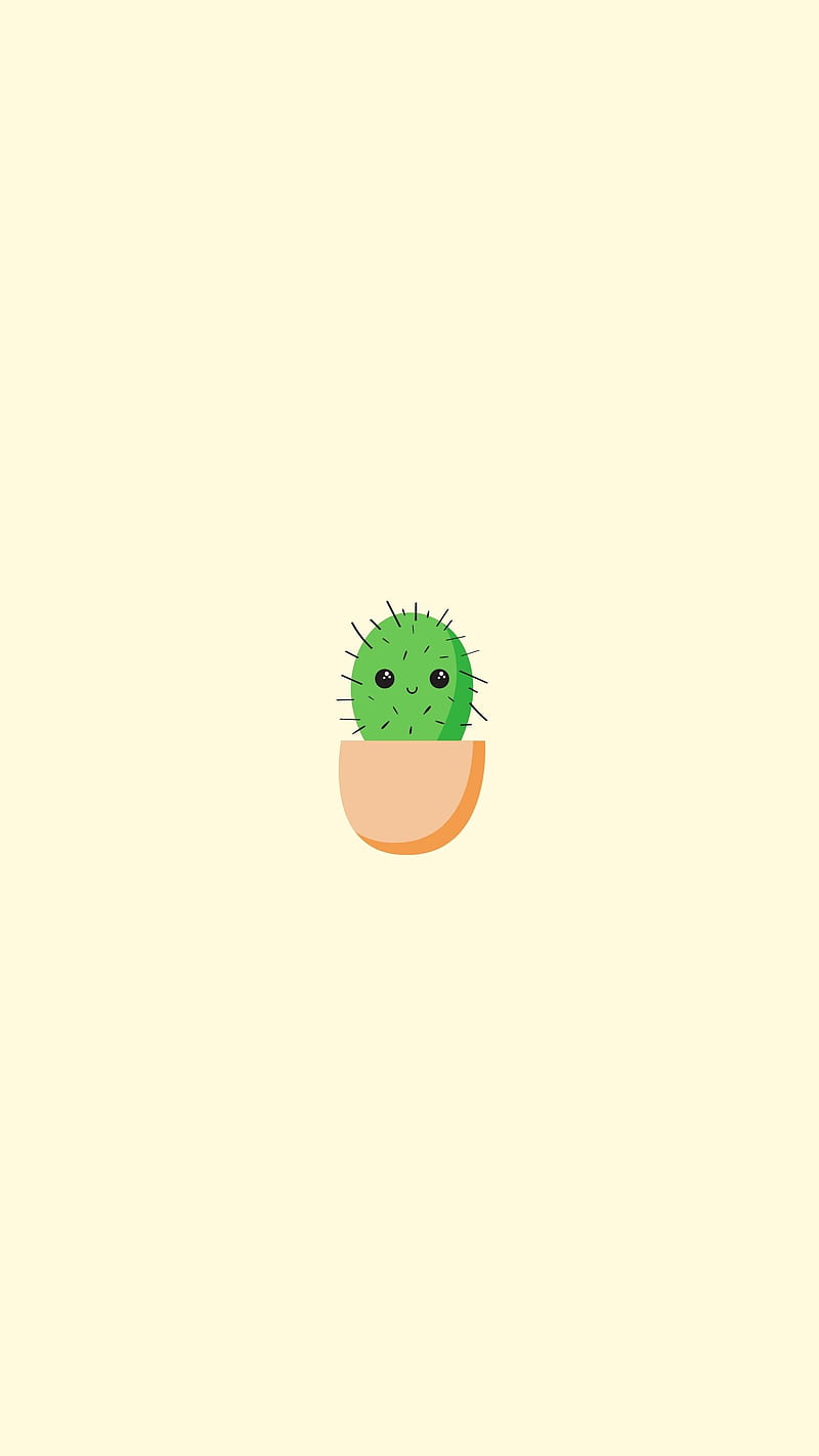 Kaktus, Niedlich, Cremegelb, Minimalistisch, Kawaii, Hintergrundbild für iPhone und Android