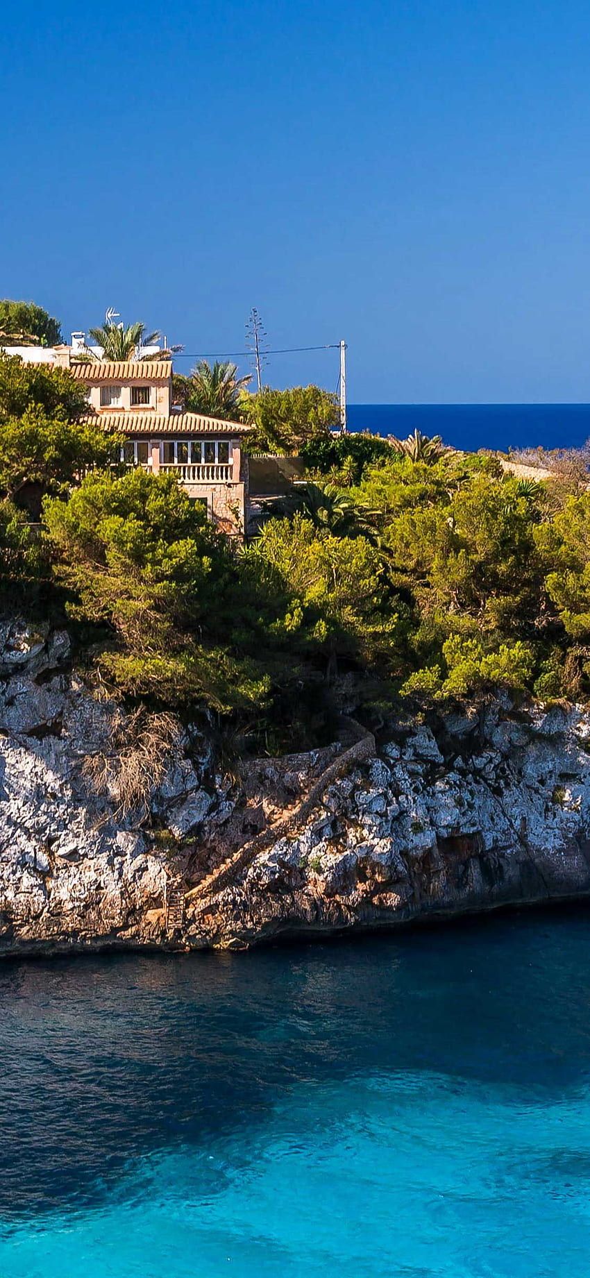 Mallorca, Felsen, Tiefblaues Wasser, Villa, Küste, HD, Sperrbildschirm fürs iPhone