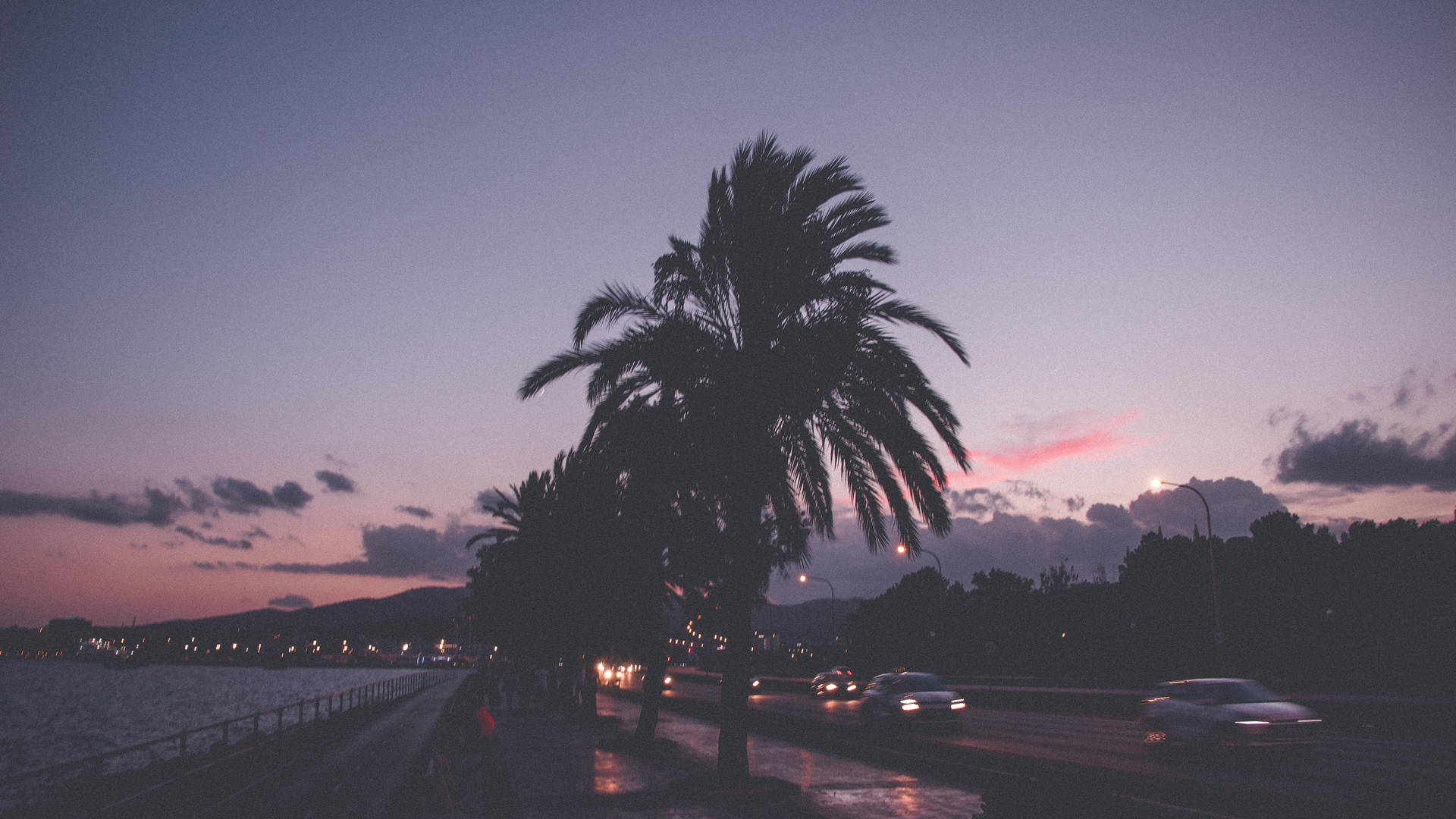 Palme, Silhouette, Dämmerung, Promenade, Mallorca, 1920x1080, Full-HD-Hintergrundbild für PC