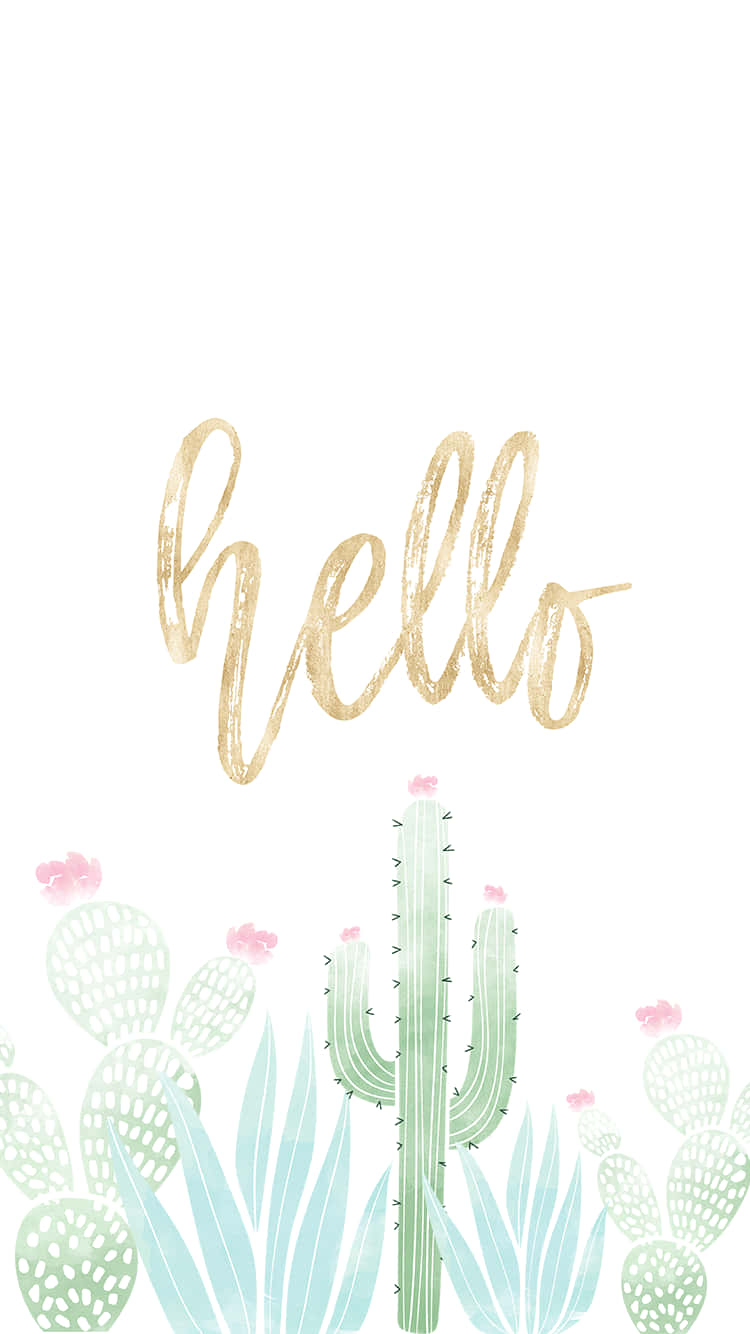 Hello, Goldschrift, Kakteen, Aquarell, Weiß, HD, Handy-Hintergrund im Hochformat
