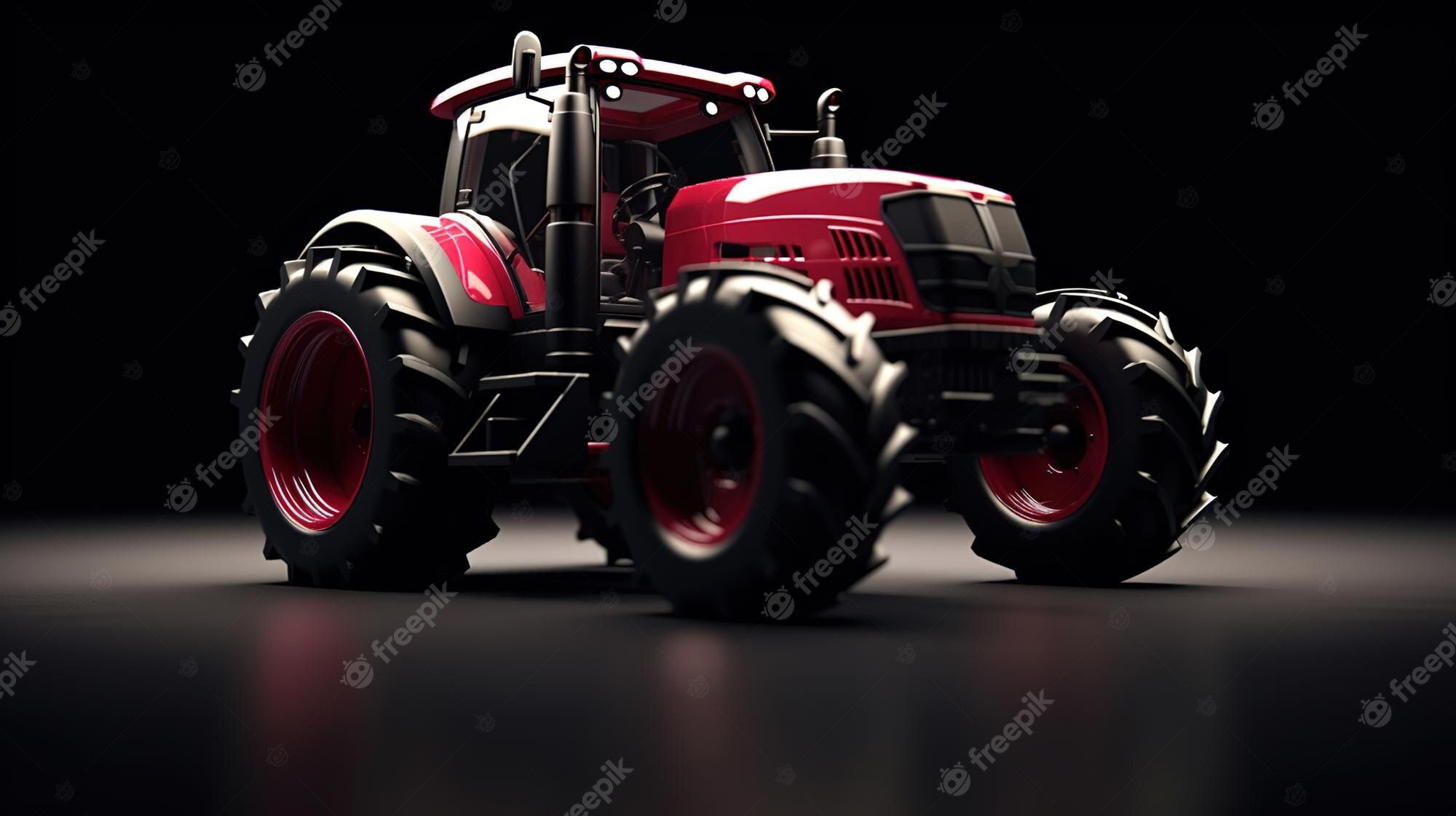 Traktor, Roter Traktor, 3D-Render, Schwarzer Hintergrund, Studio, Full HD Wallpaper
