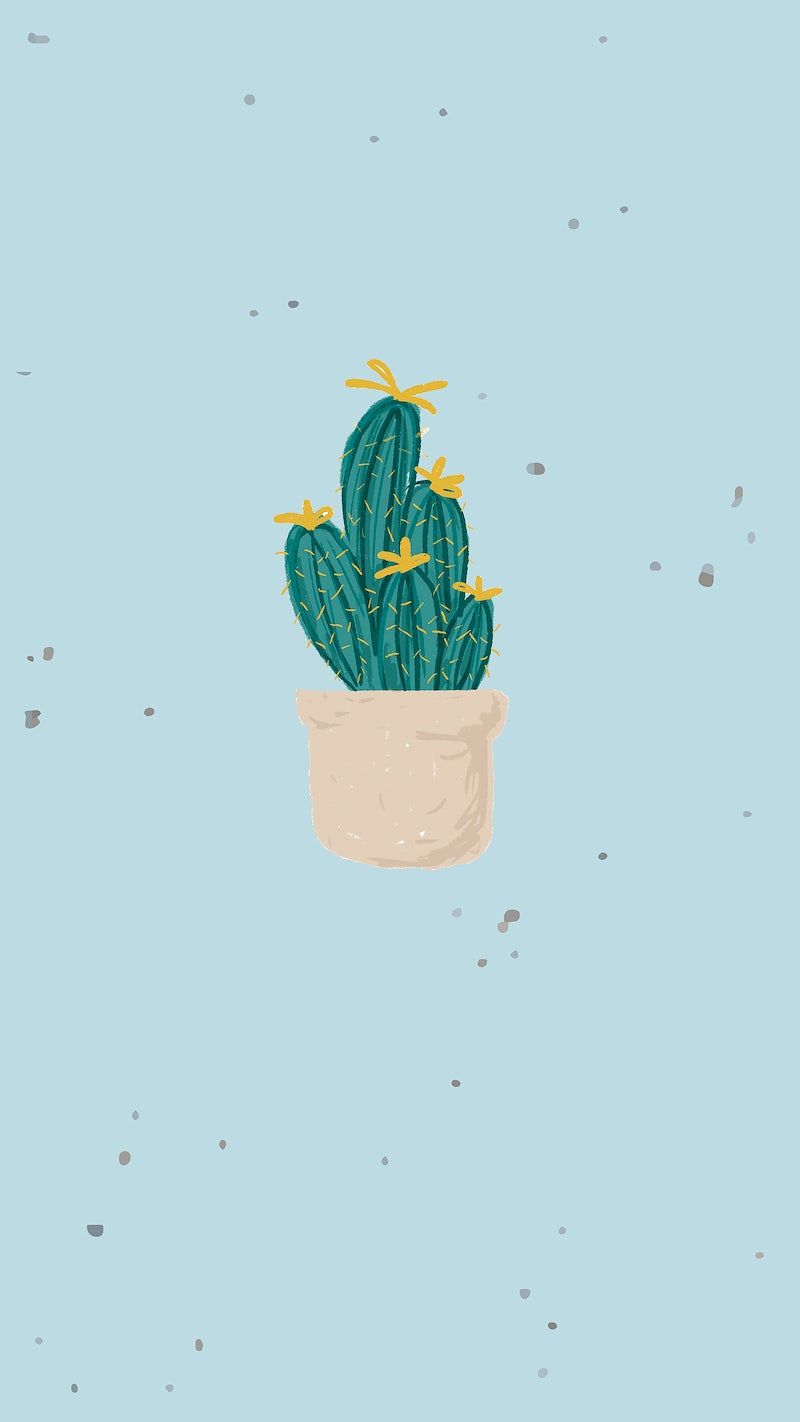 Kaktus, Topf, Hellblau, Illustration, Minimalistisch, HD, Sperrbildschirm fürs iPhone