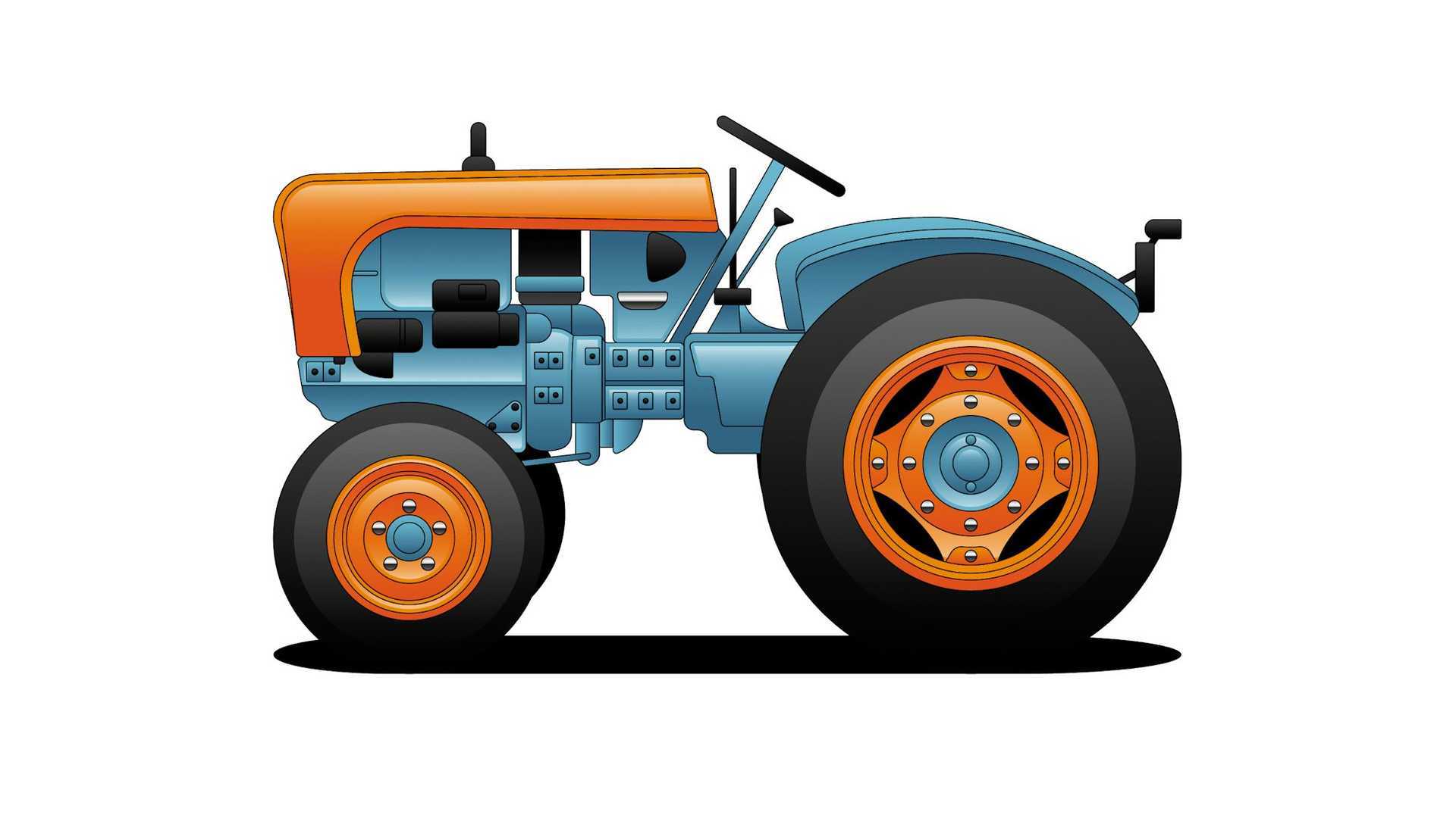 Traktor, Illustration, Blau, Orange, Weißer Hintergrund, Full HD Wallpaper