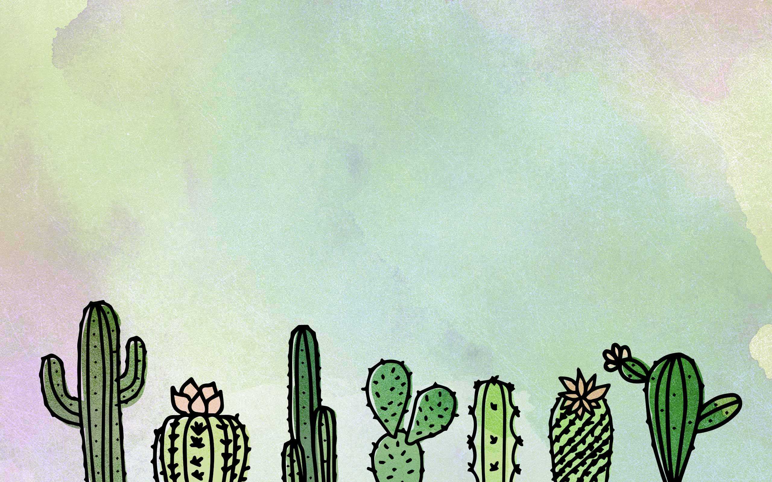 Kakteen, Aquarell, Pastellfarben, Illustration, Grün, 16:10, 2K-Hintergrundbild für den Desktop
