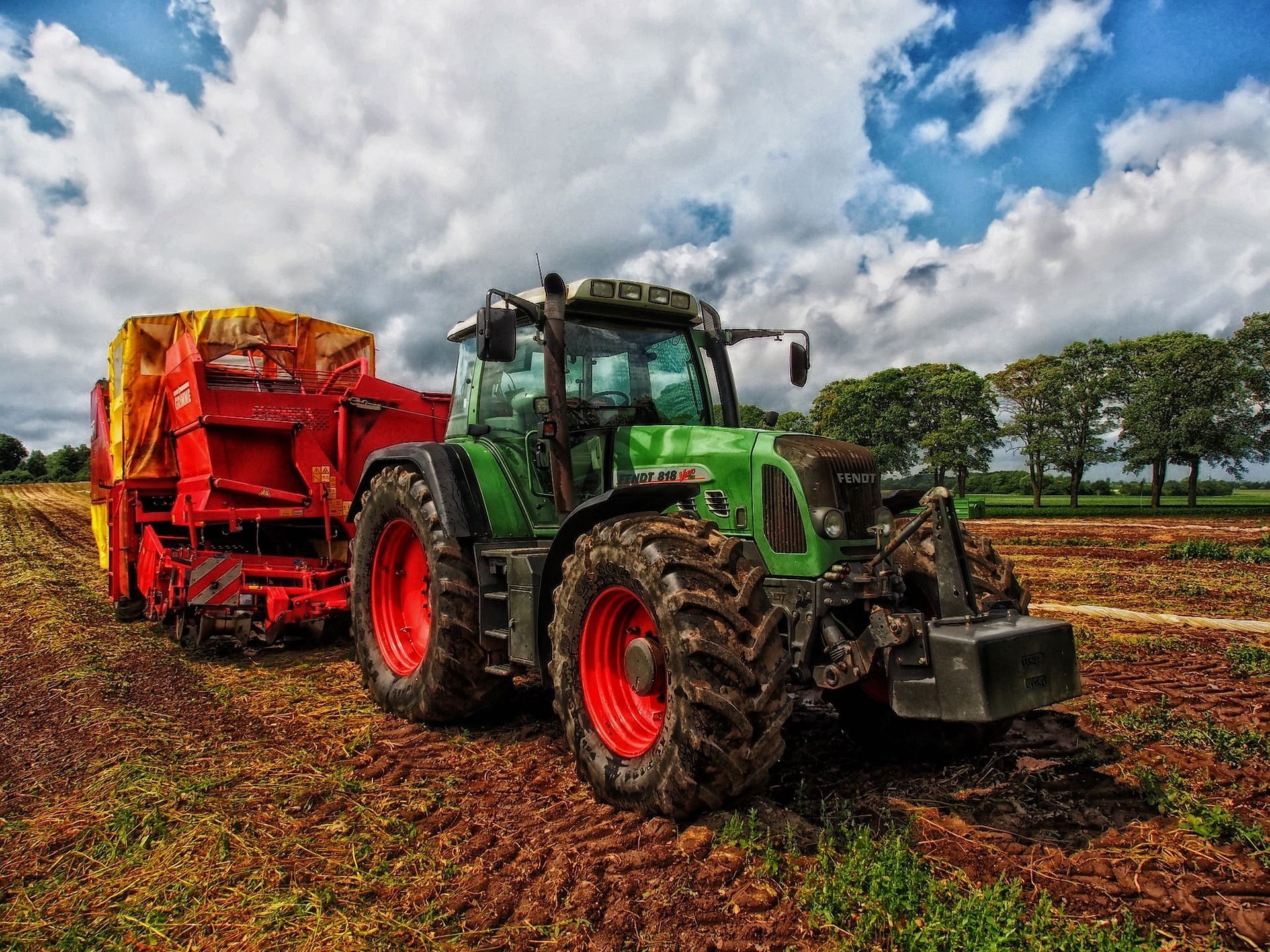 Fendt, Traktor, Anhänger, Ernte, Wolken, Full HD, iPad-Hintergrundbild