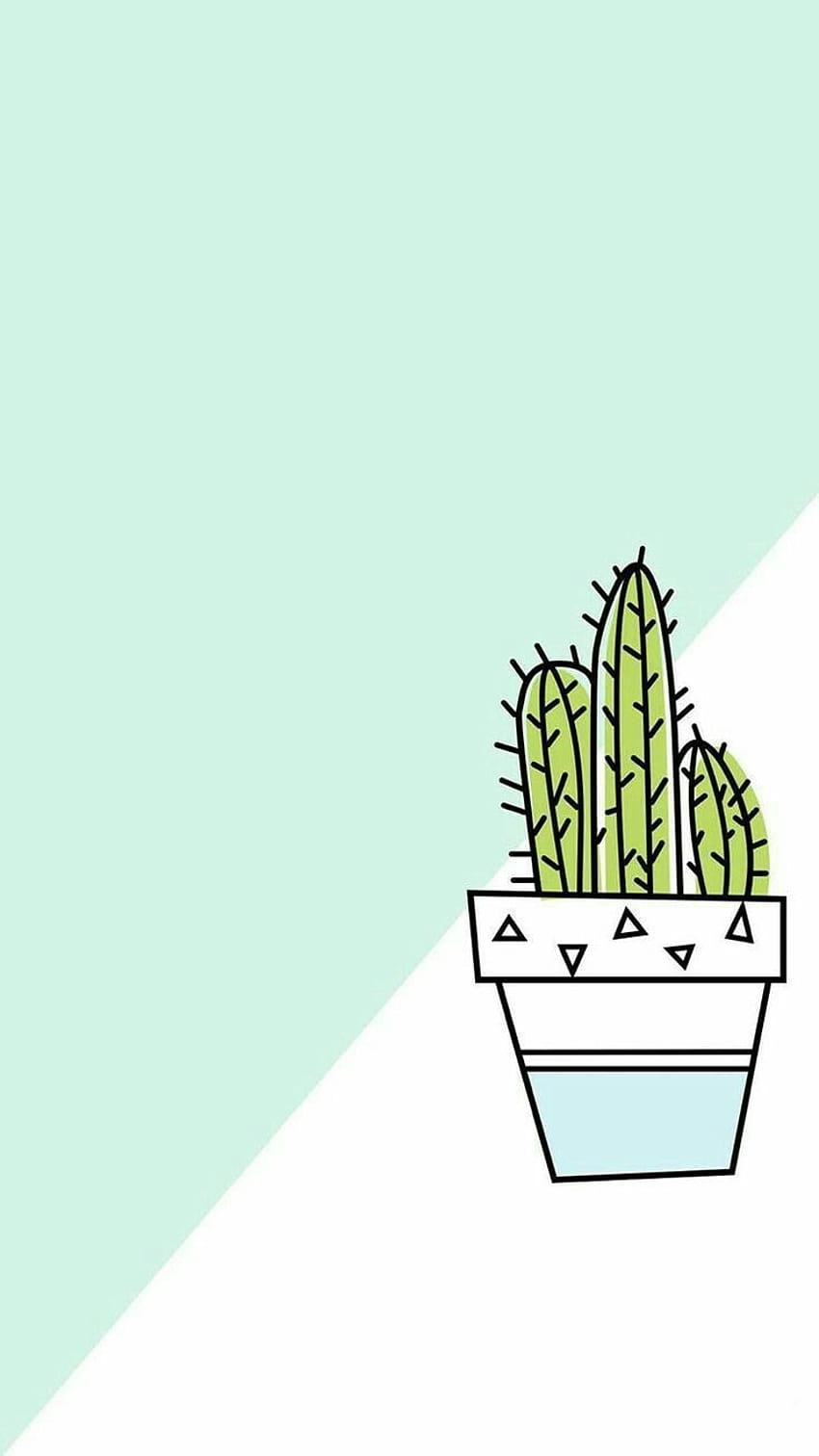 Kaktus, Topf, Mint, Weiß, Illustration, HD, Hintergrundbild fürs Handy