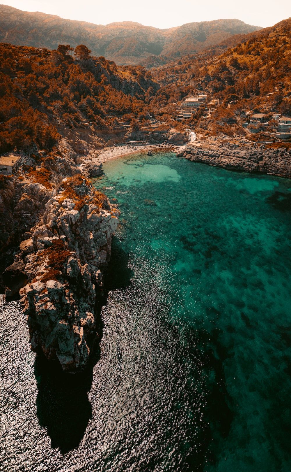 Mallorca, Felsbucht, Smaragdgrünes Wasser, Luftaufnahme, Steilküste, HD, Handy-Hintergrundbild