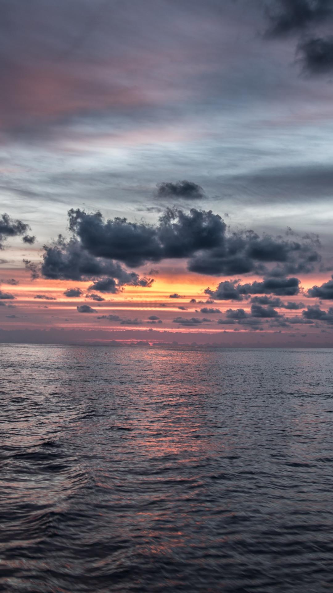 Meer, Wolken, Sonnenuntergang, Horizont, Dämmerung, Full HD, Sperrbildschirm fürs iPhone