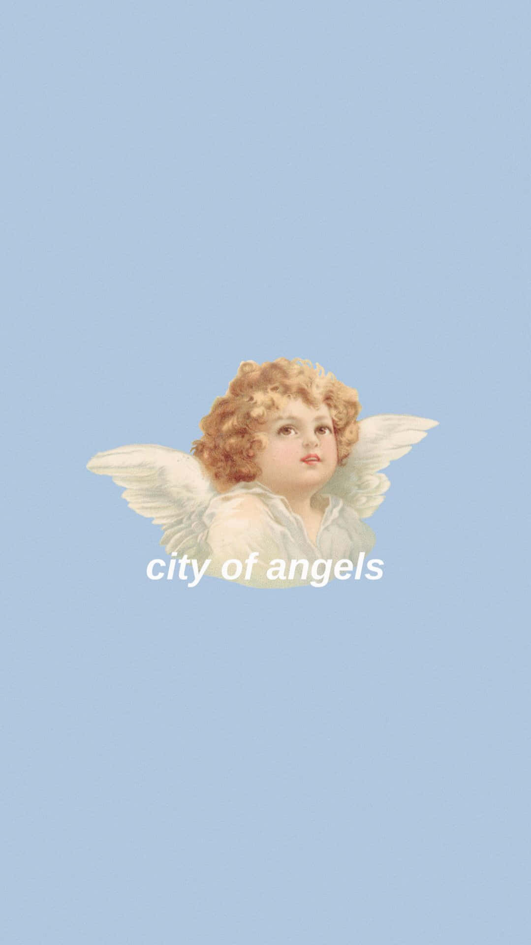 Putte, City of Angels, Hellblau, Schriftzug, Minimalismus, HD, Handy-Hintergrund