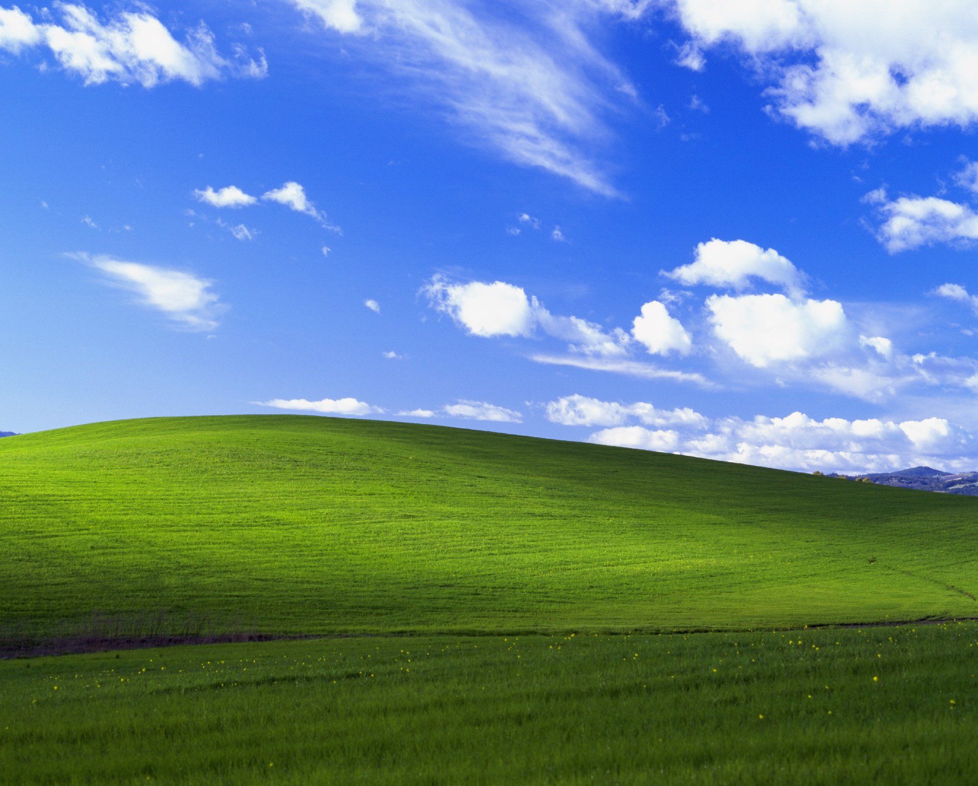 Bliss, Grüner Hügel, Blauer Himmel, Wolken, Full HD, Desktop-Hintergrund für Windows