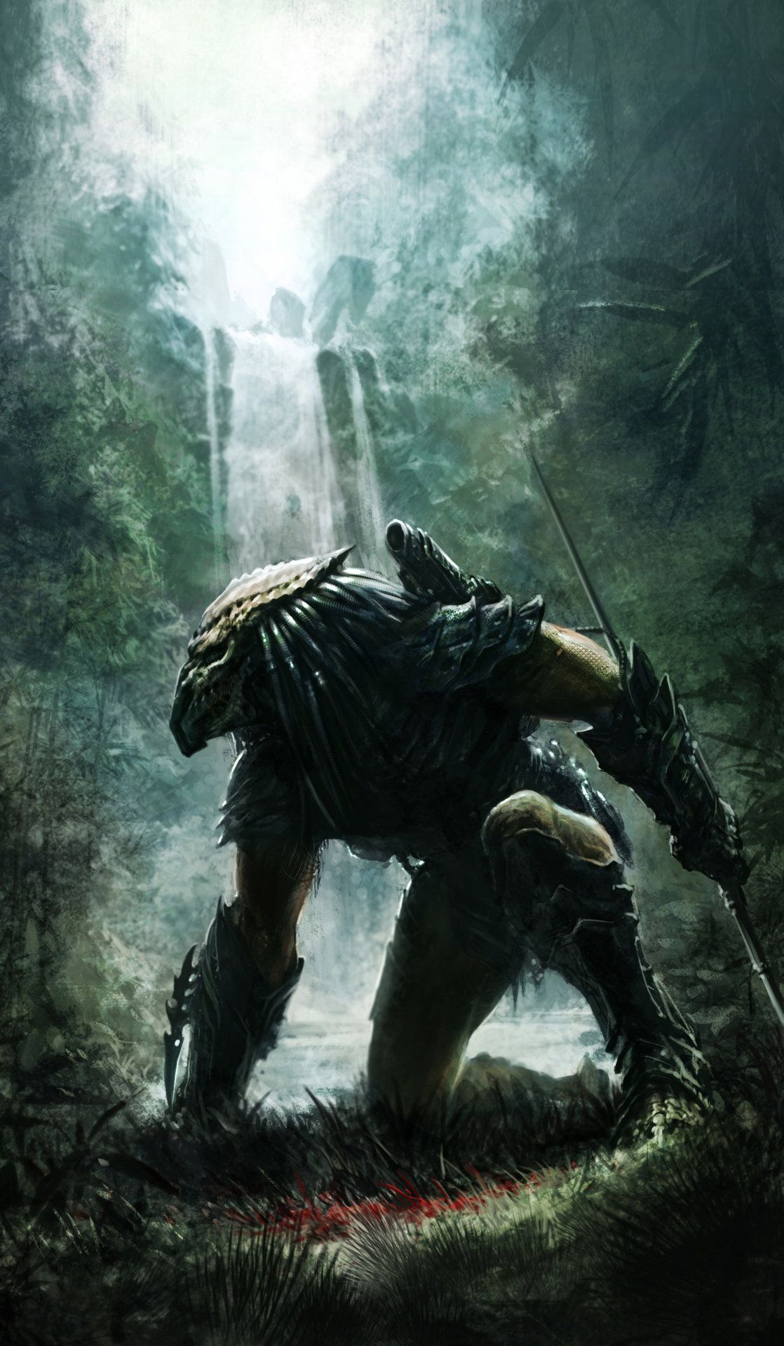 Predator, Dschungel, Wasserfall, Grün, Concept Art, Full HD, Hintergrundbild fürs Handy