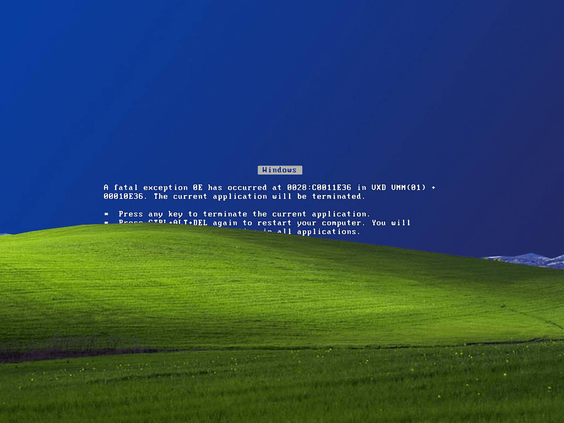 Bliss, Bluescreen, Fehlermeldung, Parodie, Blau, Full HD, iPad-Hintergrundbild