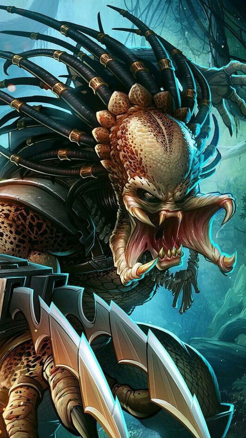 Predator, Ohne Maske, Mandibeln, Illustration, Comic-Stil, Android-Hintergrundbild