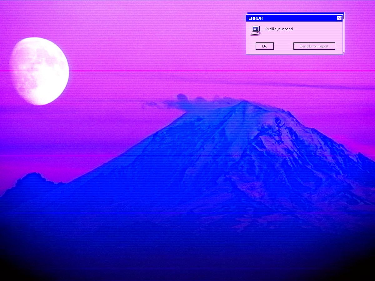 Berg, Mond, Fehlermeldung, Lila, Vaporwave, Hintergrundbild für iPad und Tablet