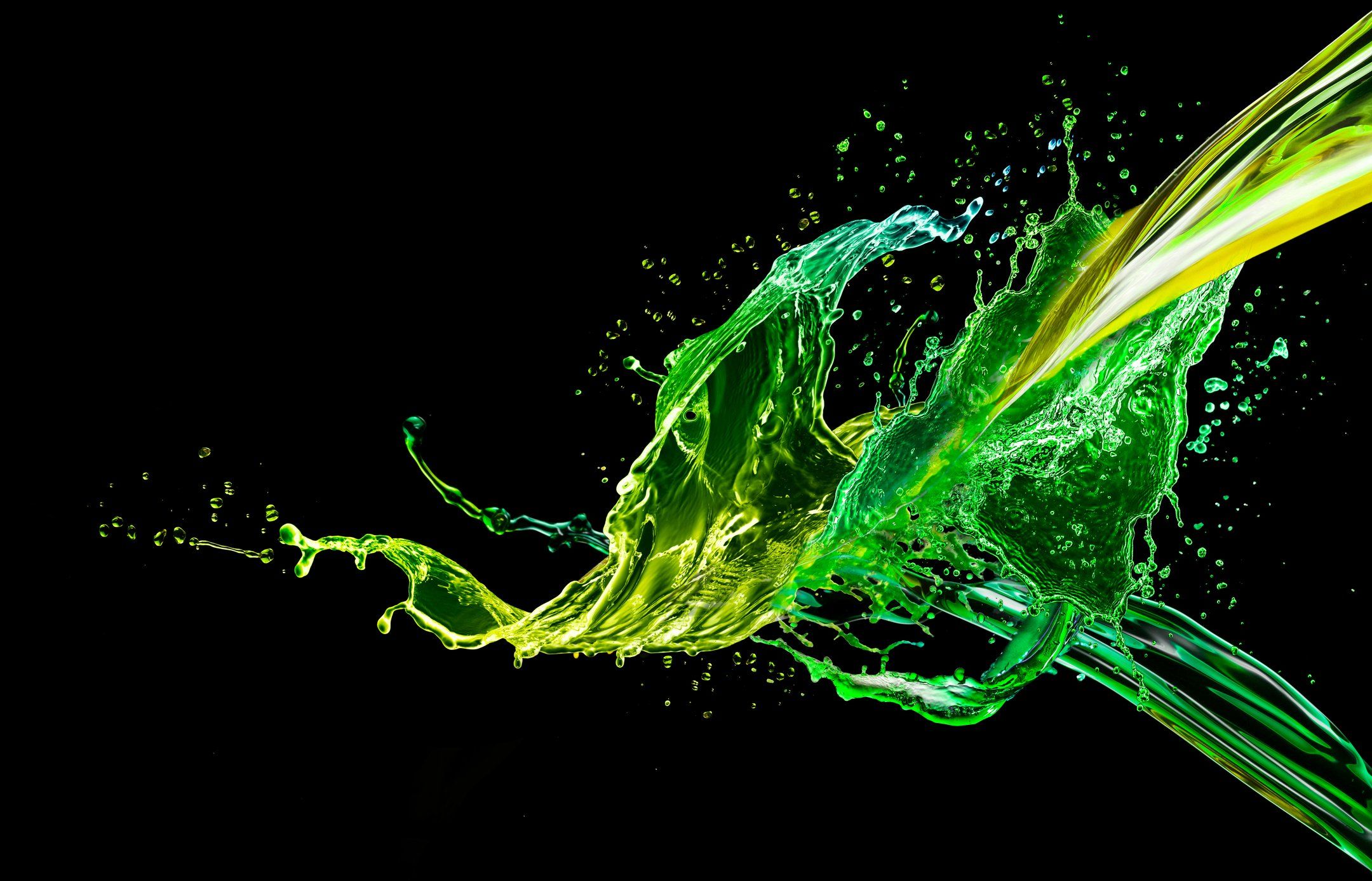 Flüssigkeitsspritzer, Grüne Farbe, Splash, Schwarzer Hintergrund, Abstrakt, Full HD Wallpaper