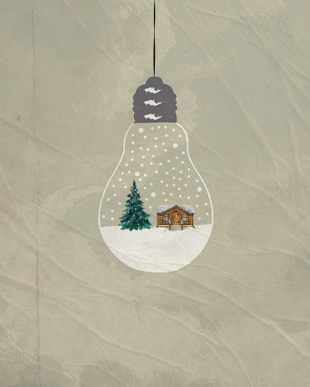 Glühbirne, Schneekugel, Weihnachtsbaum, Grau, Minimalistisch, Hintergrundbild fürs iPad