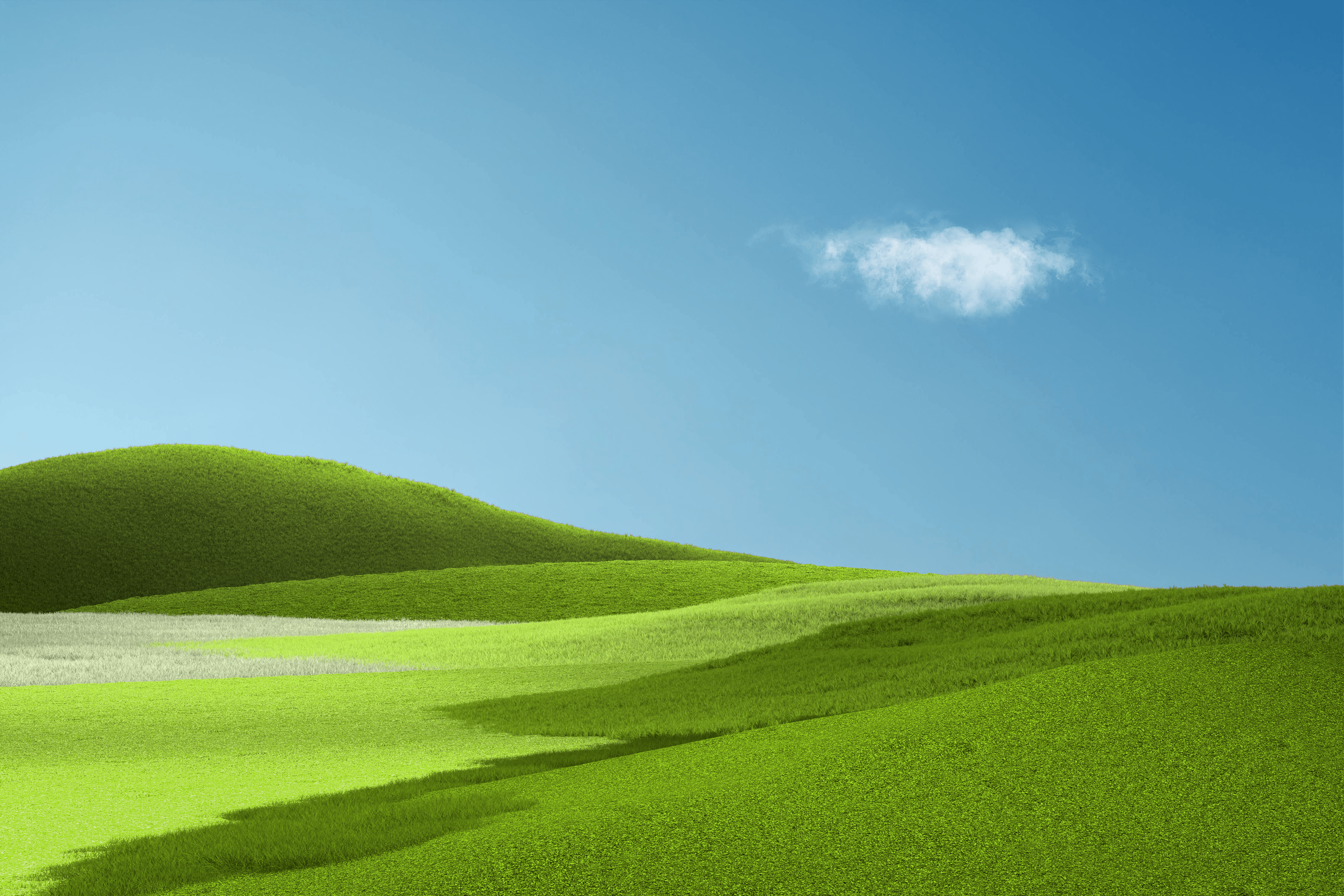 Grüne Hügel, Blauer Himmel, Wolke, Minimalistisch, Wiese, 4K, Windows-Hintergrundbild