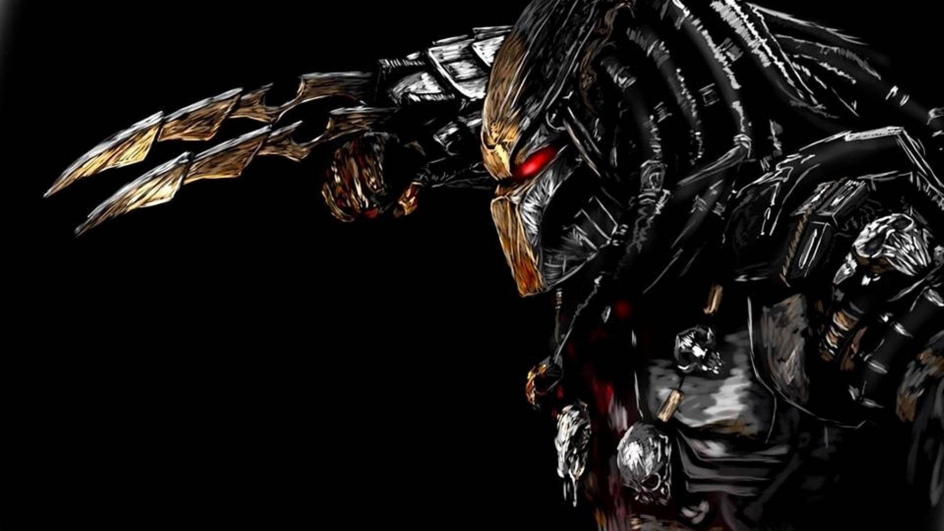 Predator, Handgelenkklingen, Maske, Schwarzer Hintergrund, Nahaufnahme, Full HD Wallpaper