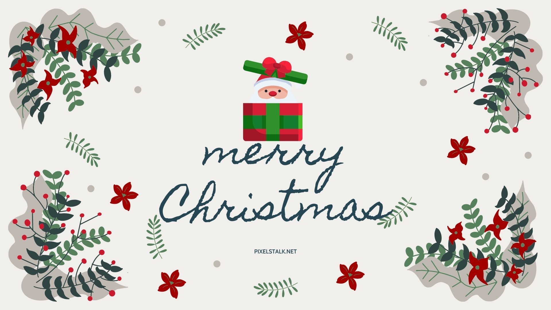 Merry Christmas, Schriftzug, Geschenk, Weihnachtsstern, Illustration, 1920x1080, PC-Hintergrundbild