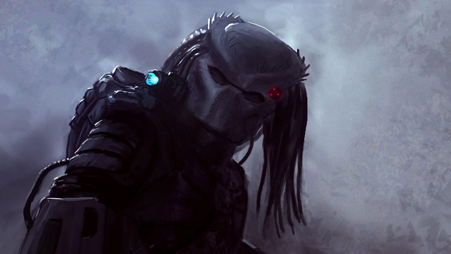 Predator, Maske, Nebel, Grau-Blau, Dreadlocks, 16:9, Full-HD-Hintergrundbild für den Desktop