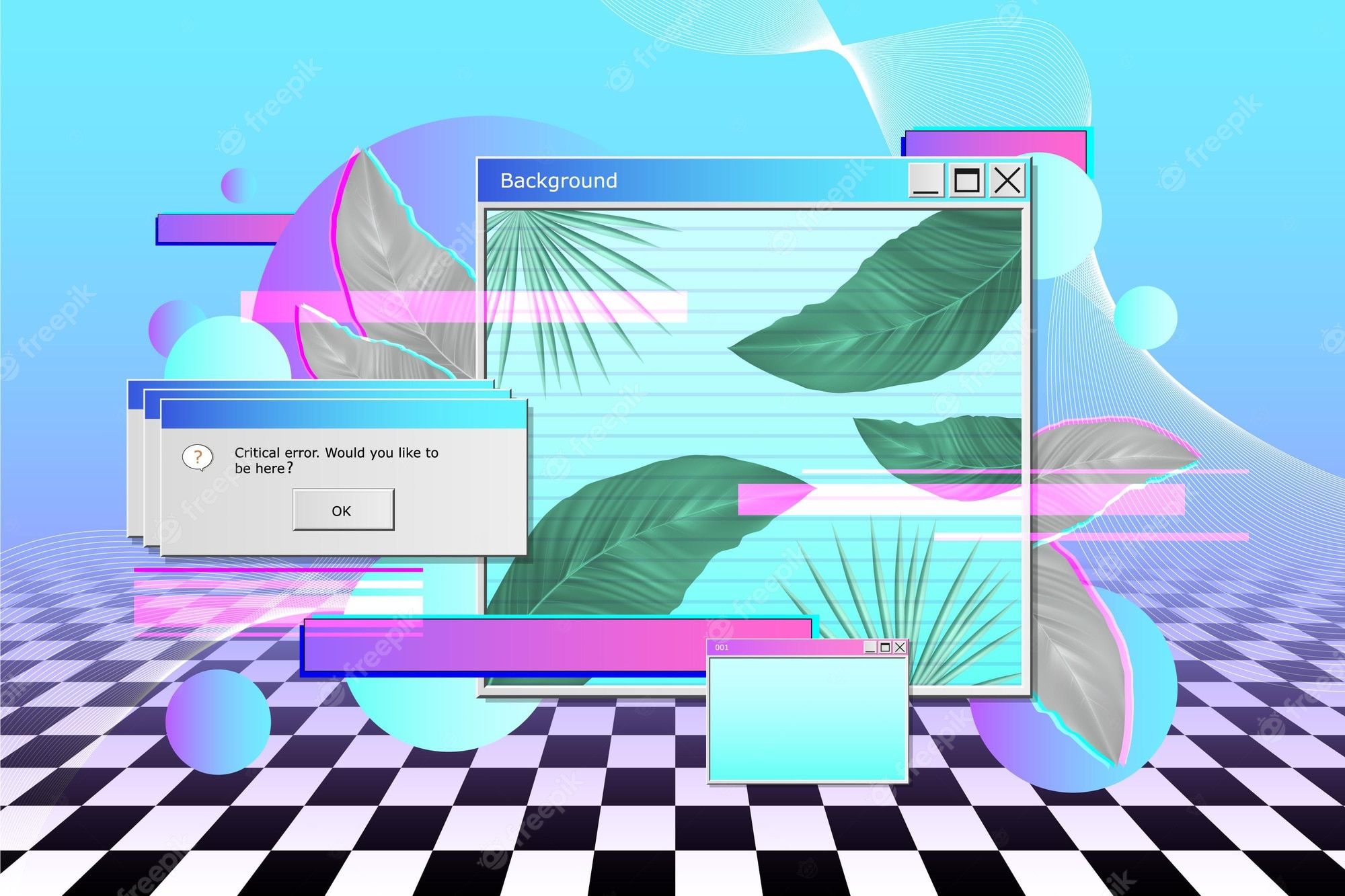 Vaporwave, Retro-Fenster, Schachbrettmuster, Blätter, Pastell, Full HD, Desktop-Hintergrund