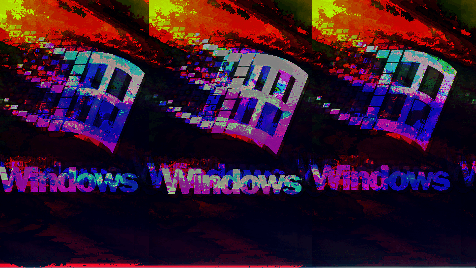 Windows 95, Glitch-Art, Windows-Logo, Wiederholung, Dunkel, 1920x1080, PC-Hintergrundbild