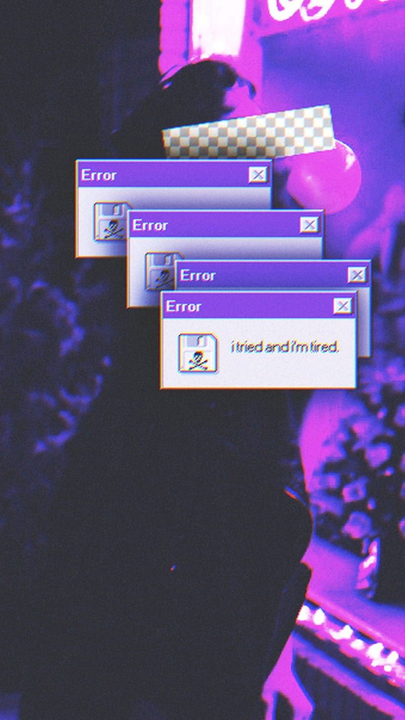 Fehlermeldungen, Vaporwave, Hochformat, Lila, Retro, HD, Hintergrundbild fürs Handy
