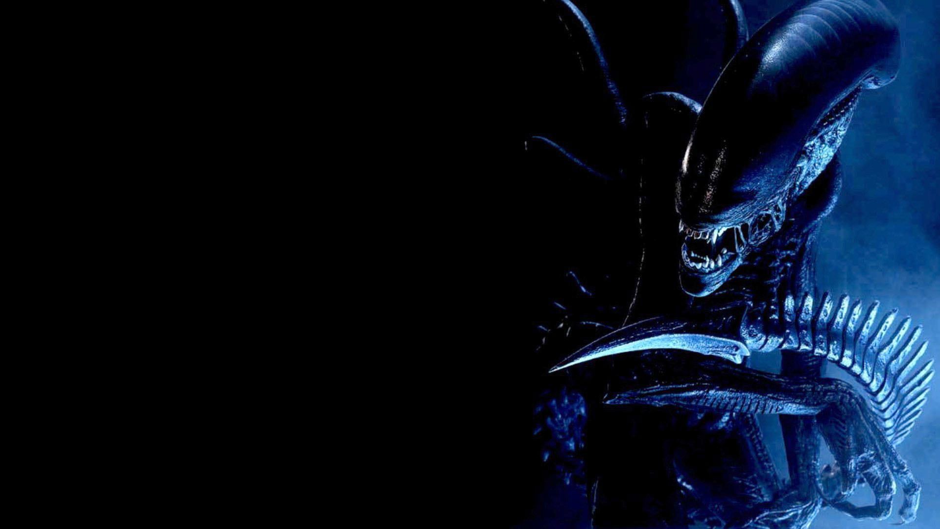 Alien, Xenomorph, Blaues Licht, Schwarzer Hintergrund, Full HD Wallpaper