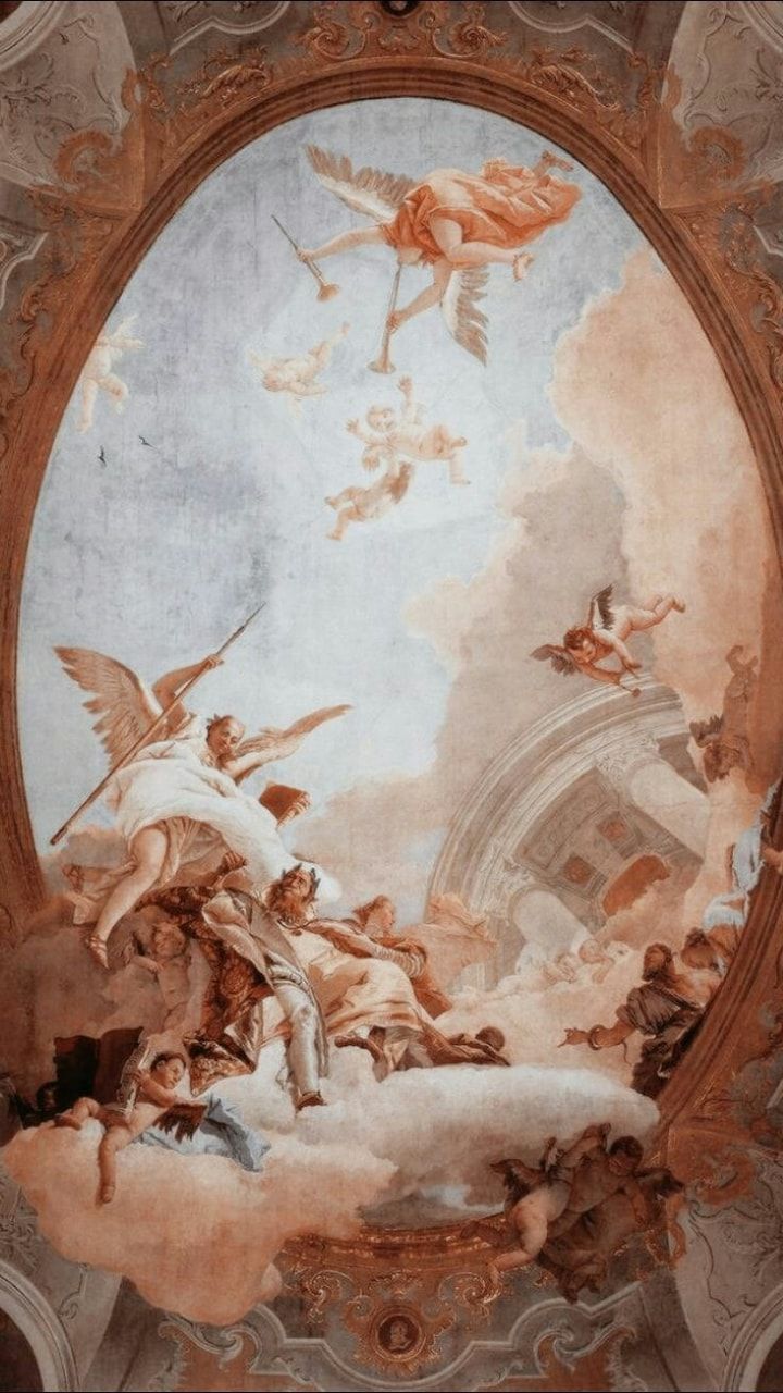 Deckenfresko, Engel, Barock, Himmel, Kunstgeschichte, Hintergrundbild für iPhone und Android