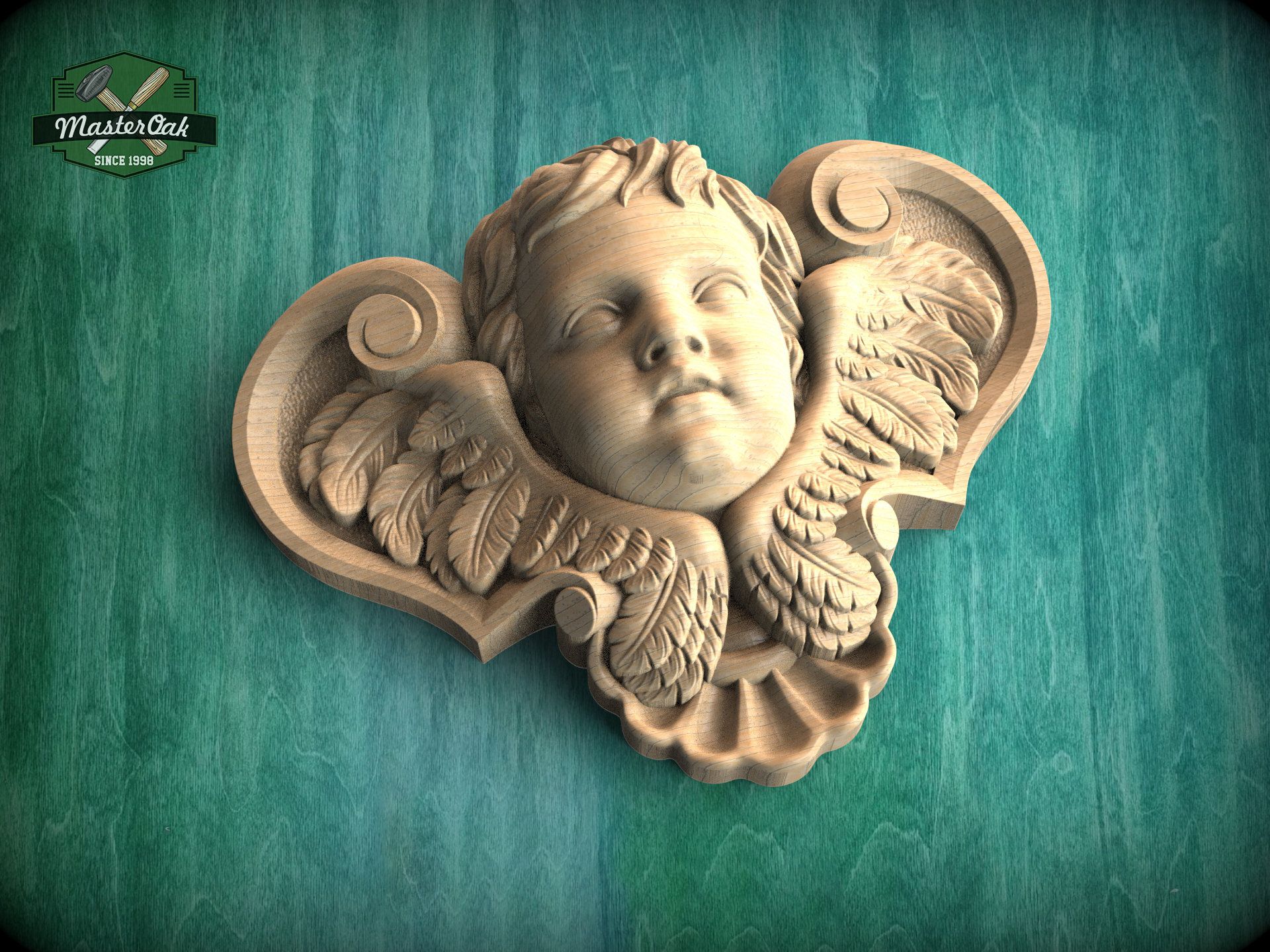 Putte, Holzschnitzerei, Ornament, Grüner Hintergrund, Full HD Wallpaper